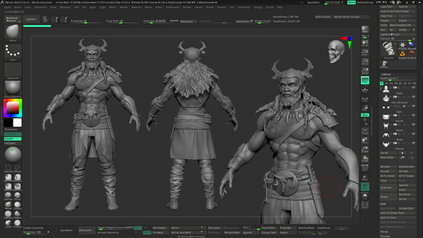 Full detailing with hair blocking in Zbrush