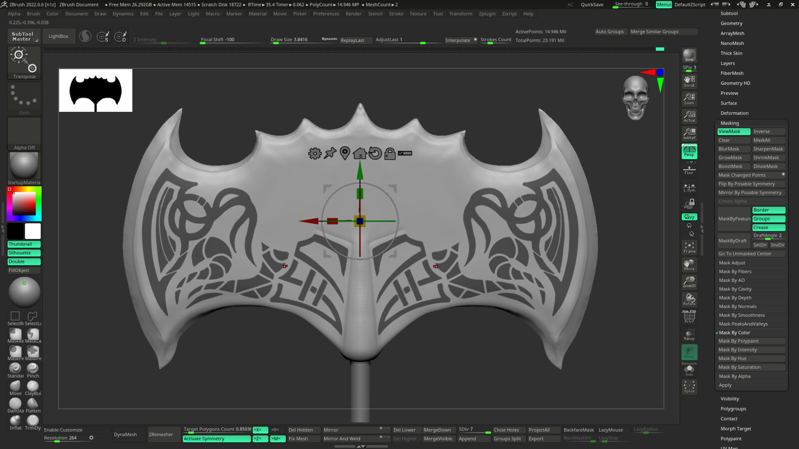 Axe pattern sculpting by masking