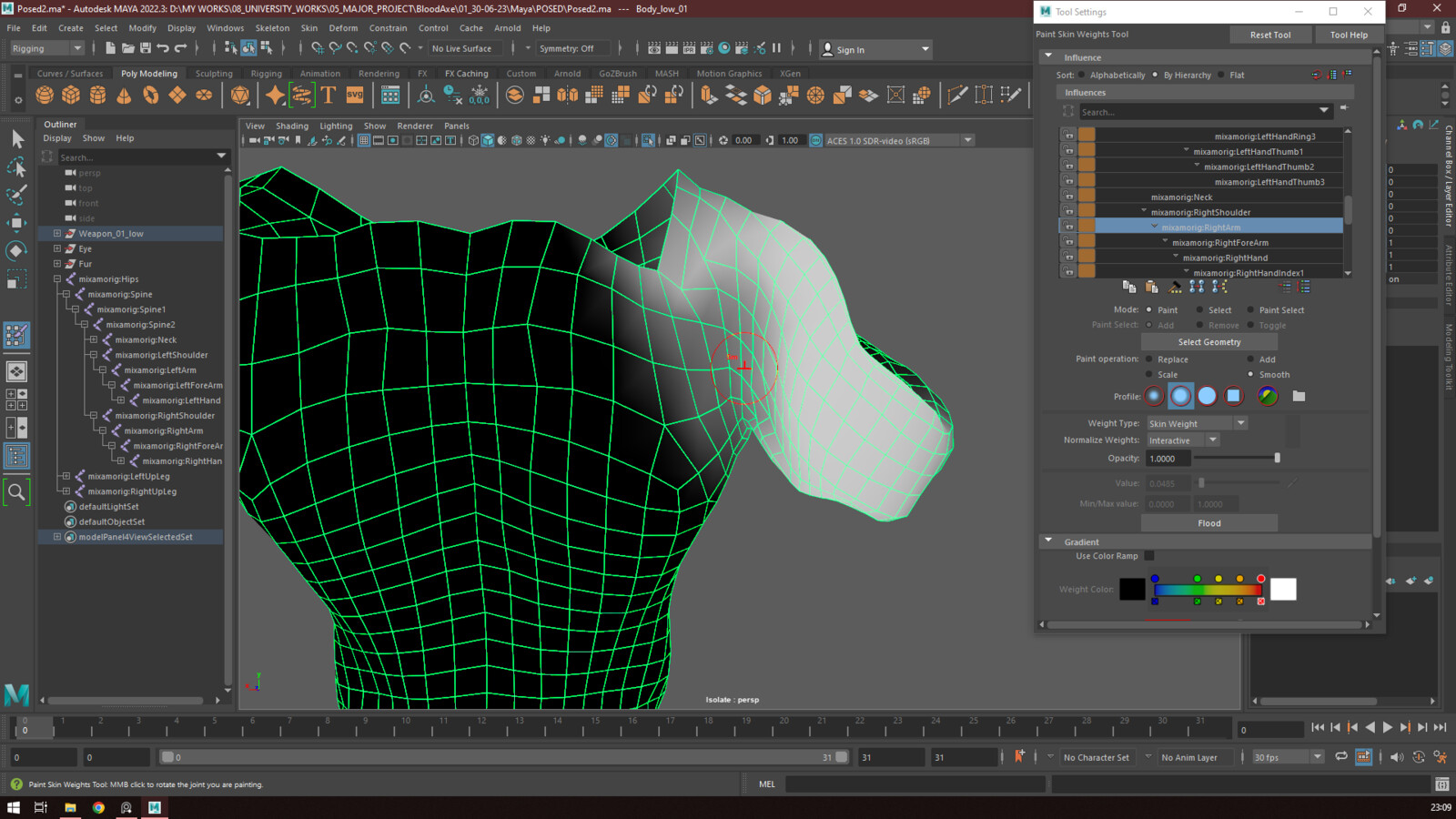 Weight painting affected areas