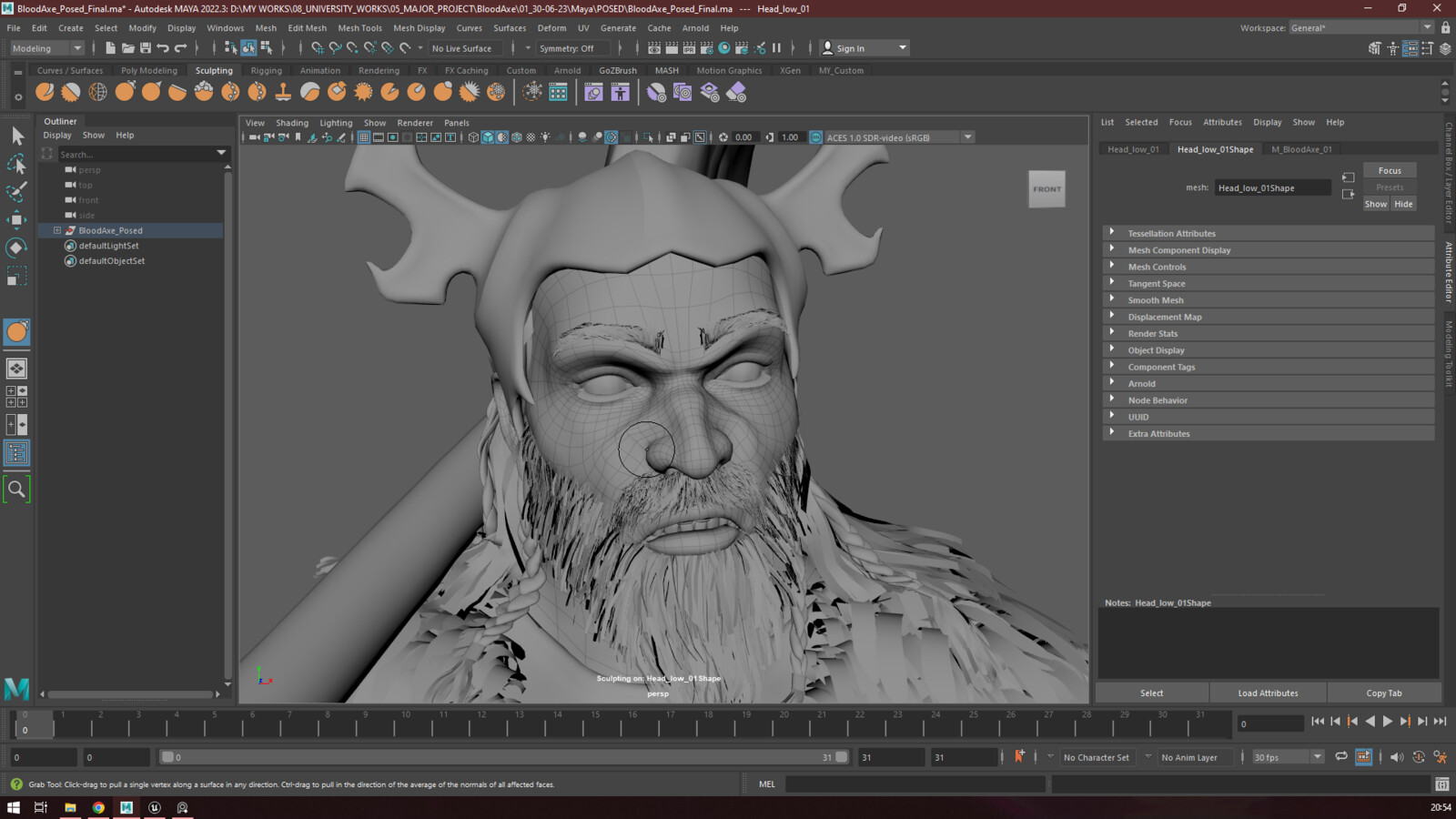 Changing facial expressions using the Sculpt tool in Maya itself