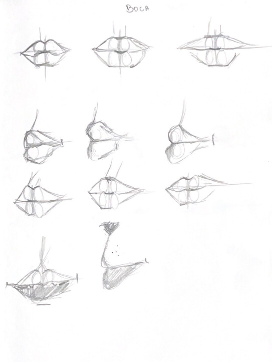 Rascunho de nariz e boca. Nose and mouth sketch.