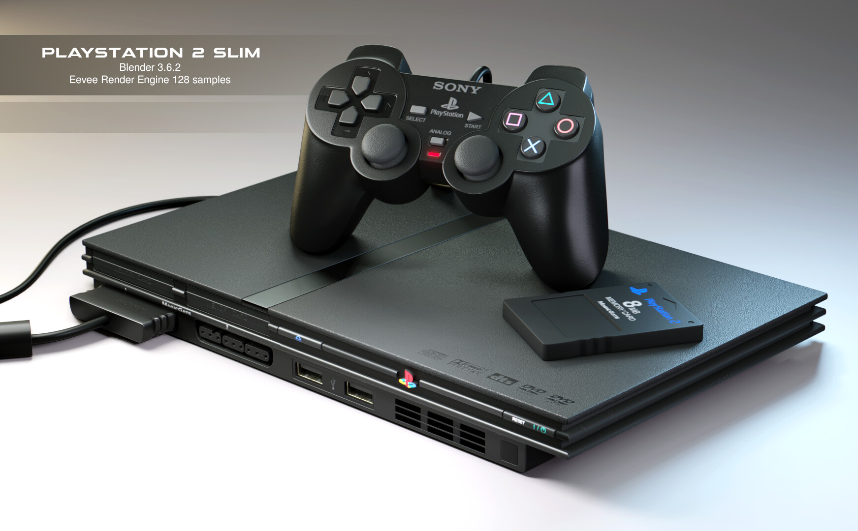 ArtStation - Playstation 2 Slim + Dualshock 2 Controller 3D model