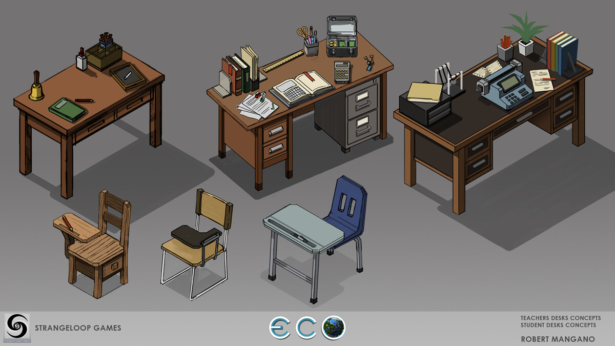 Education world object concepts
Teacher's desks and student desks