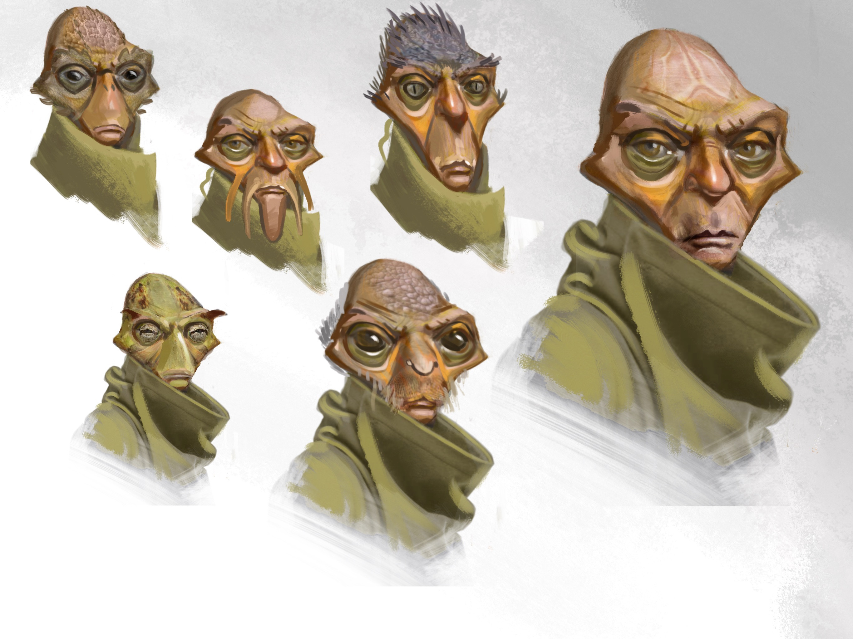 Early Portrait explorations played with how alien I wanted to make it.