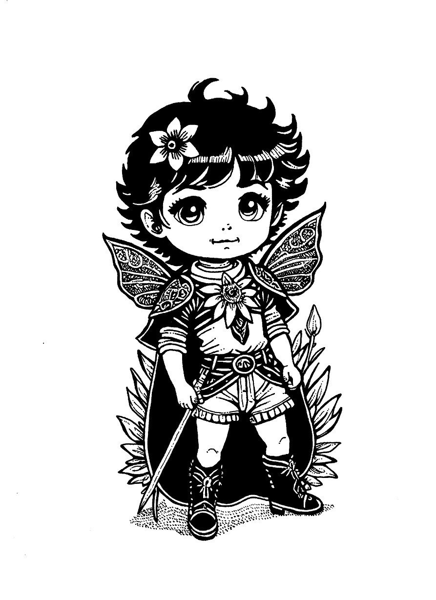 A4, analog ink.
Another concept sketch for the flower fairy series.