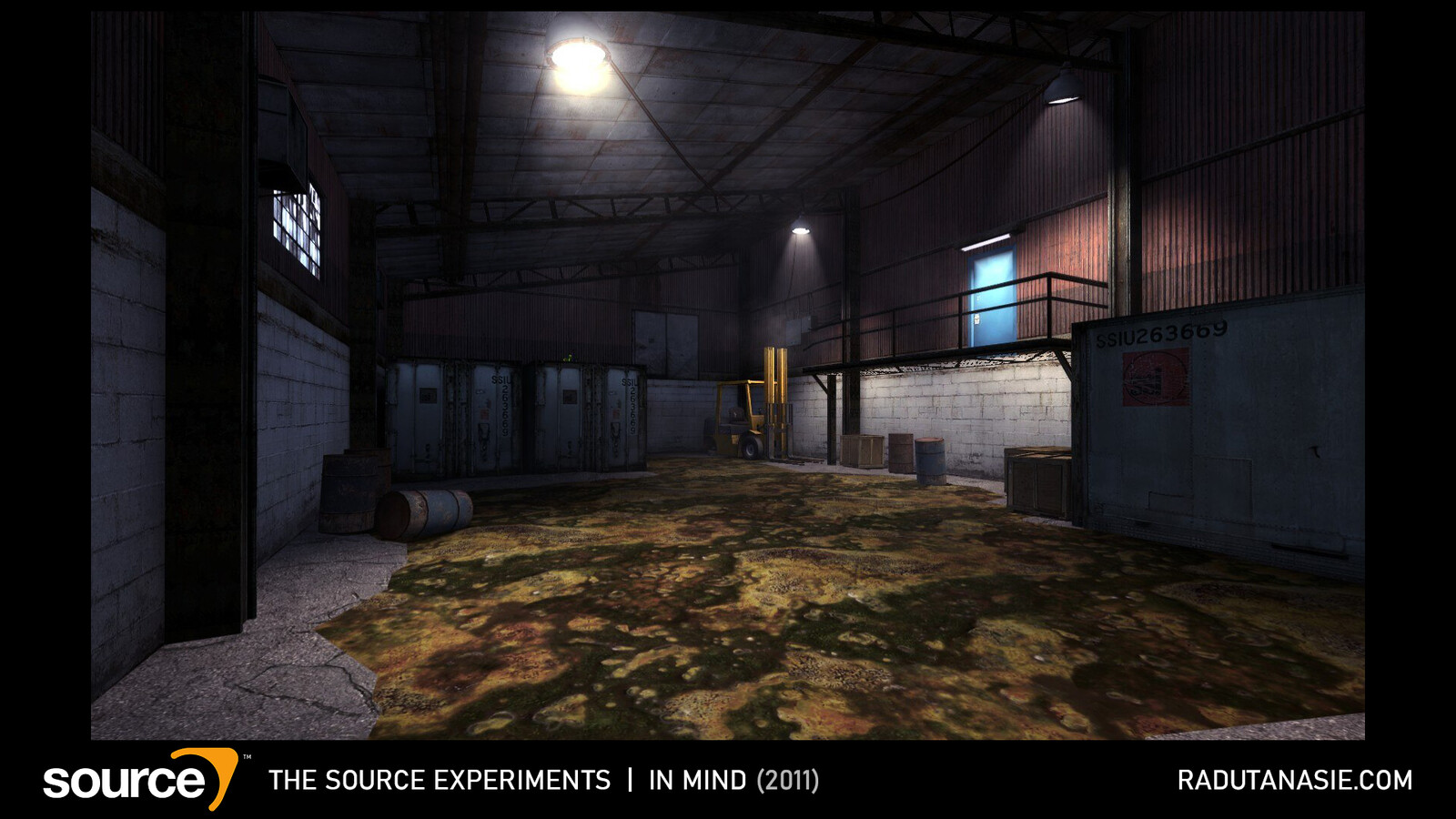 Classic Half-Life toxic sludge in a warehouse where you need to activate the forklift to progress.