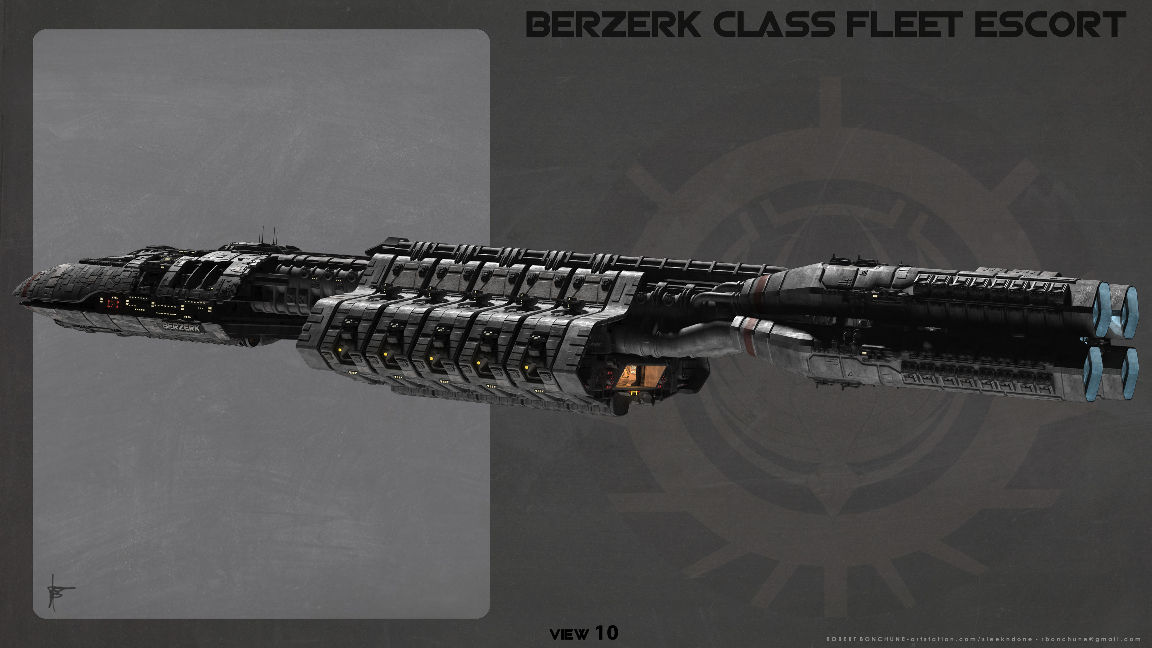 Robert Bonchune - Berserk Class Fleet Escort - Plan and angled views - BSG