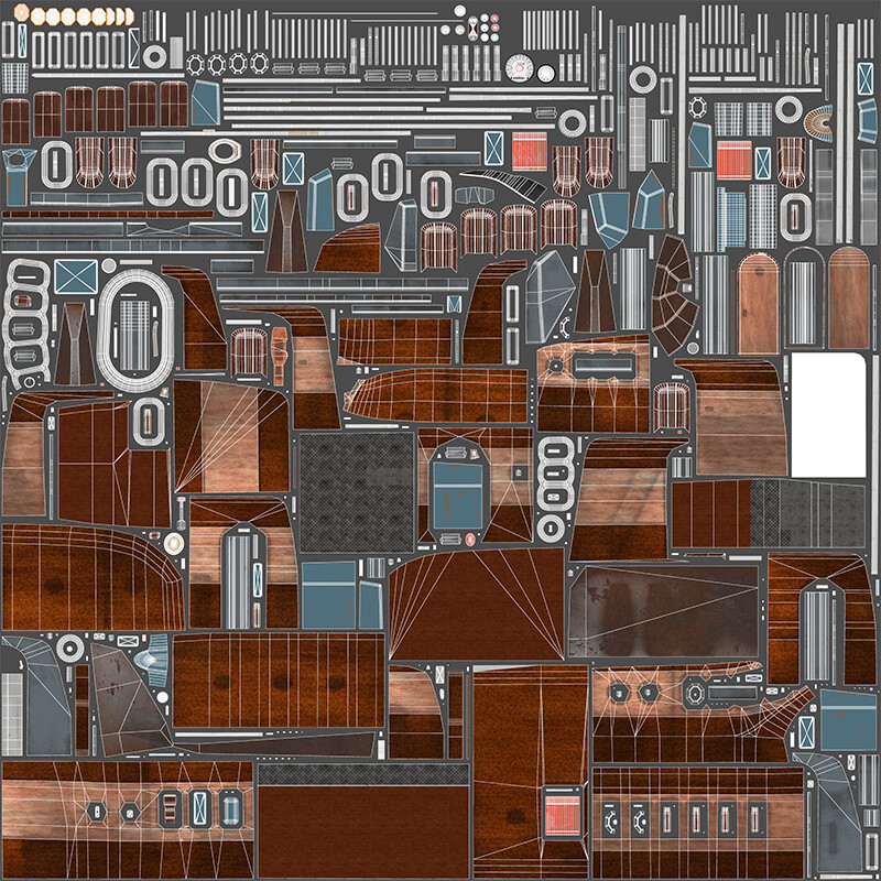 Dieselpunk Hovercraft - UV Layout - 8K interior textures