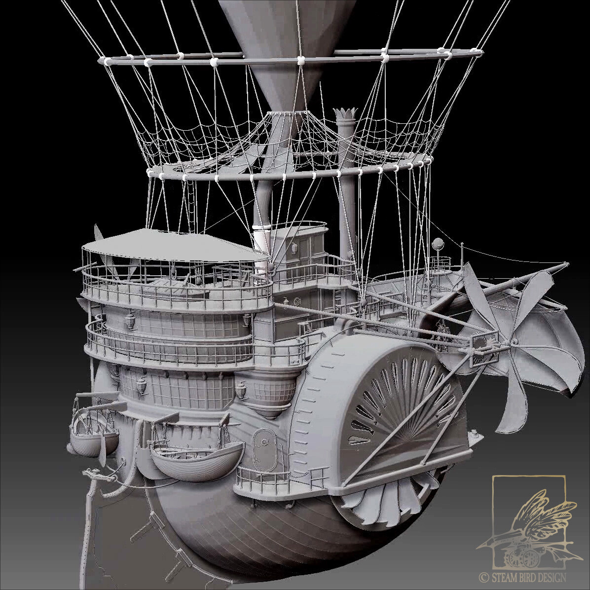 Steampunk Airship -Clay Render 2