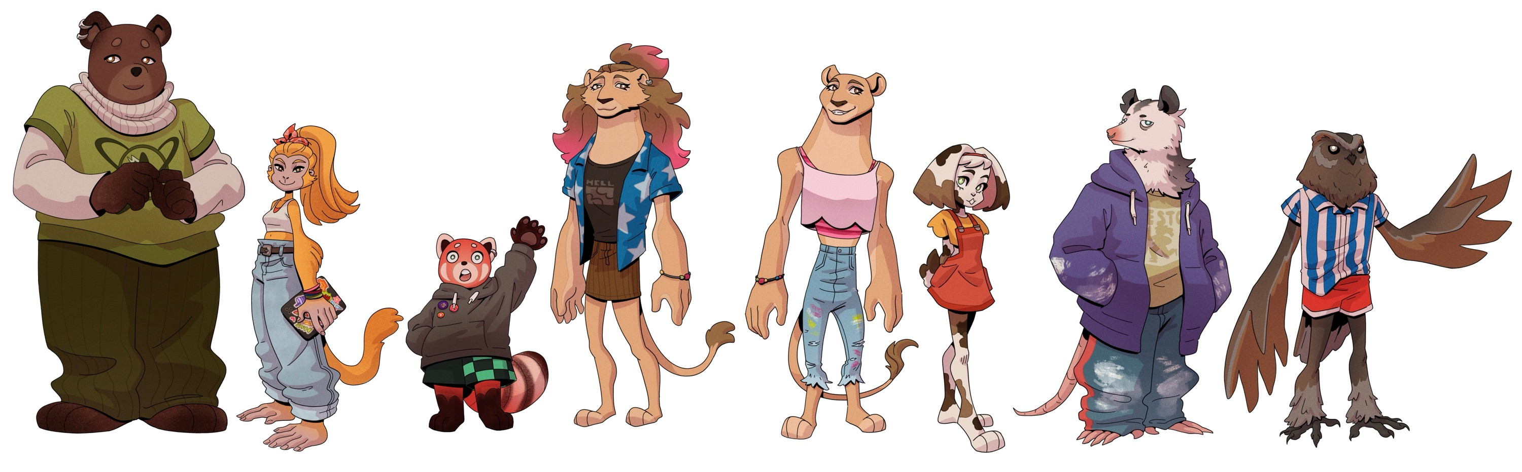My main idea was that the two lionesses are sisters (twins) and the rest are their group of friends from their respective course/major.