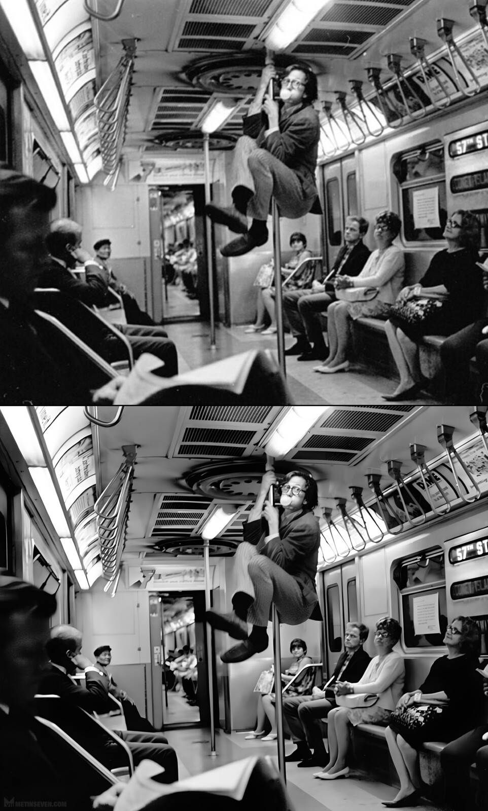 A young Robert Crumb on the New York subway, 1968. Photographed by Harry Benson.