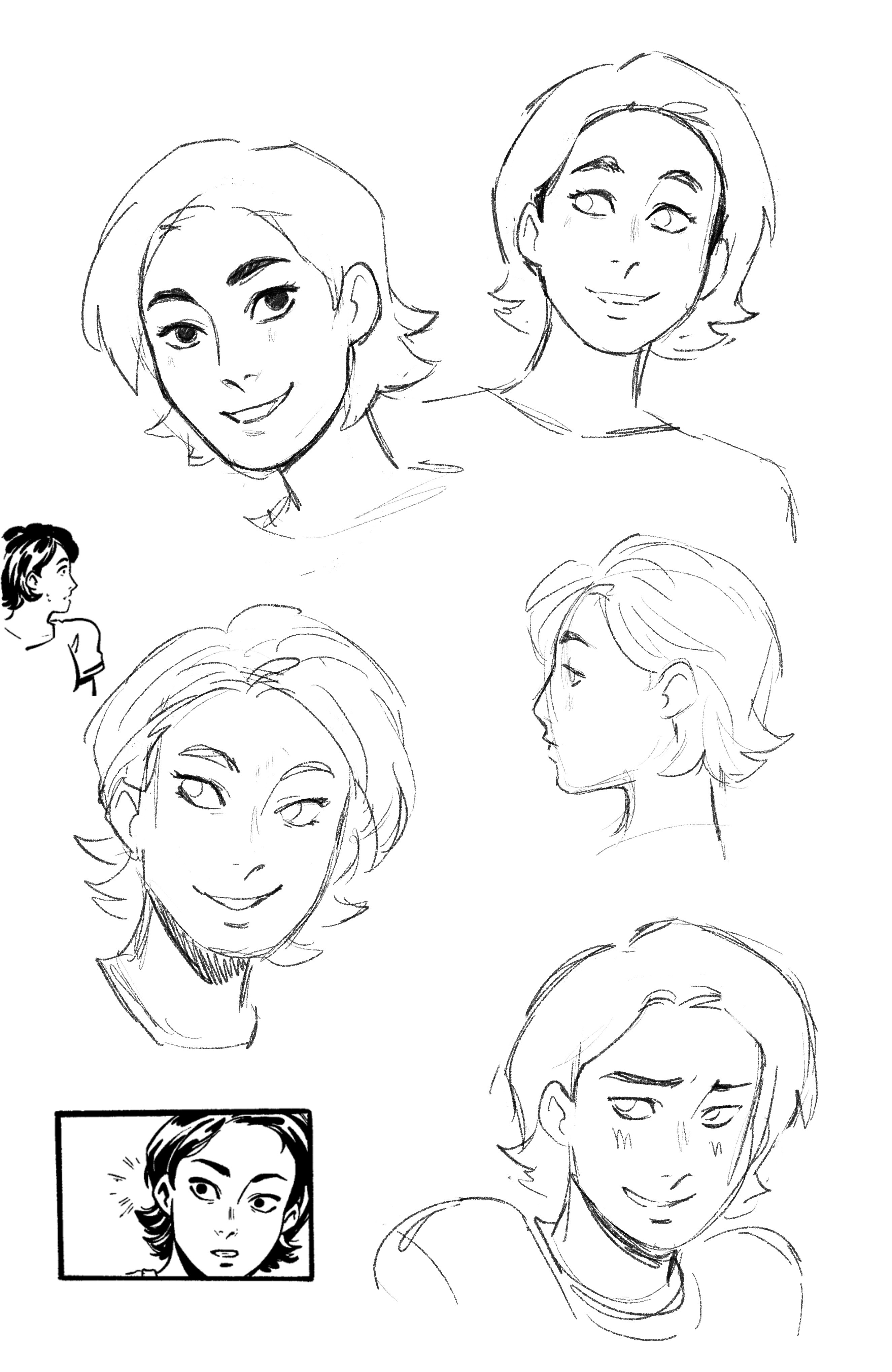 Lainie sketches to find my own way to draw her (and specifically her hair)