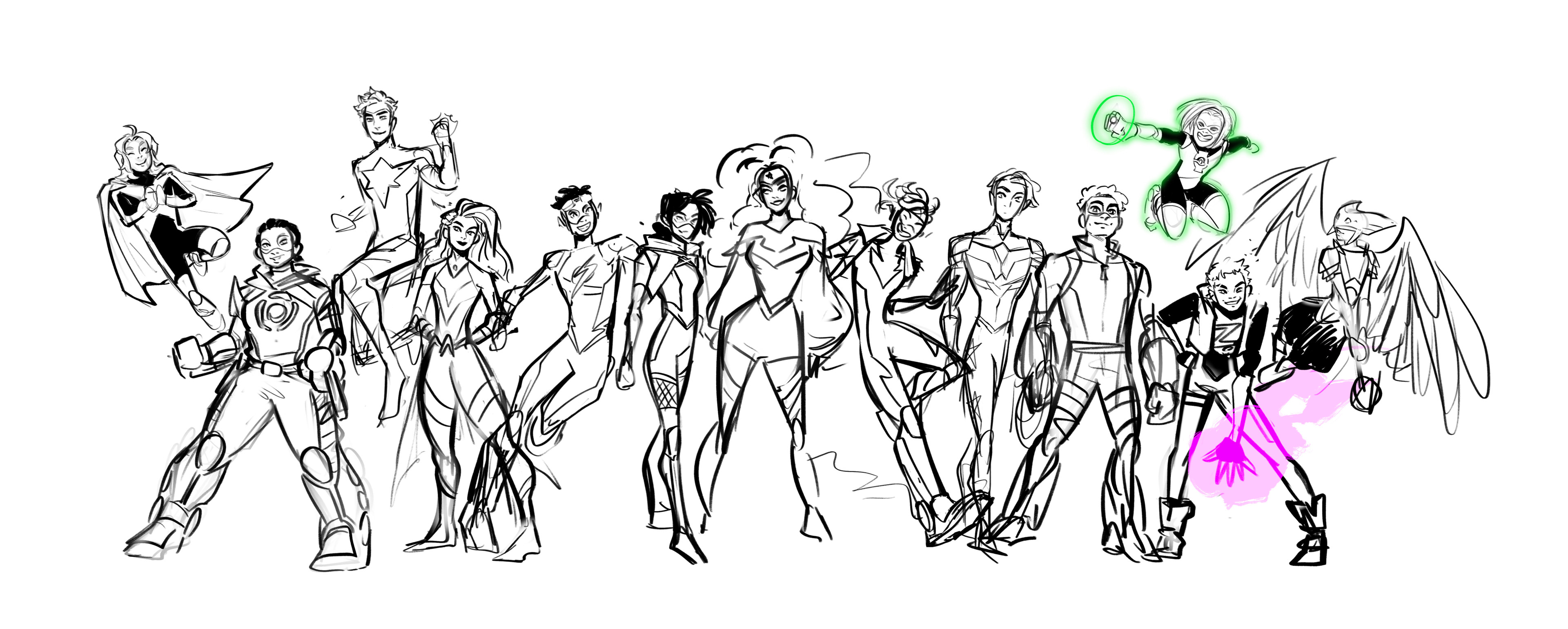 sketch of the whole new teen superhero teams. I'm a sucker for team drama + super powers