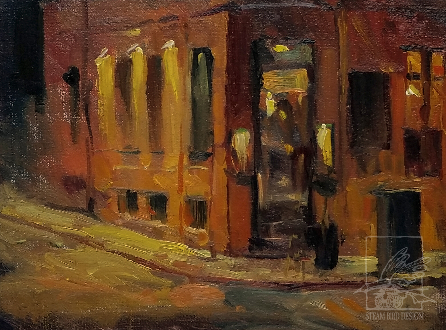 Nocturnal - Corner Pub in Berlin / 8x10 oil on board. Plein-air painting.