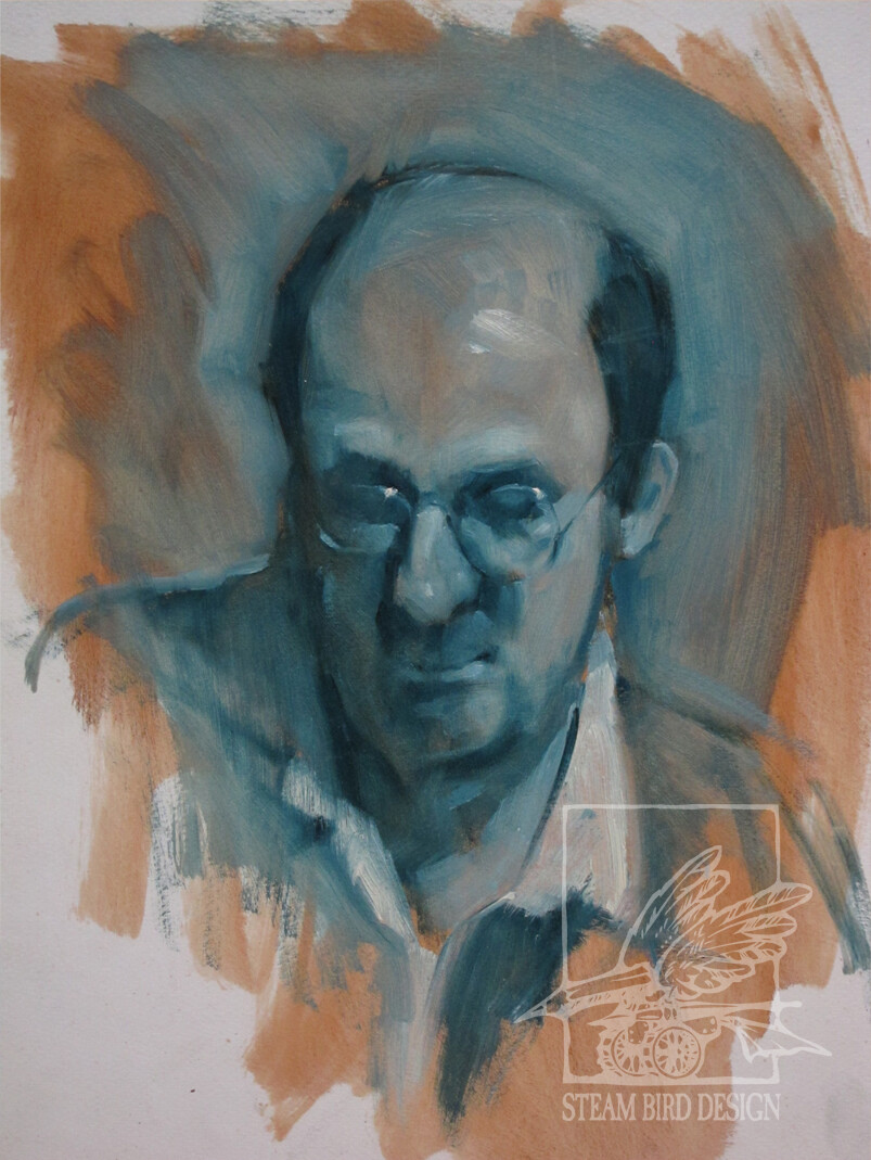 Head STudy in blue - oil on board