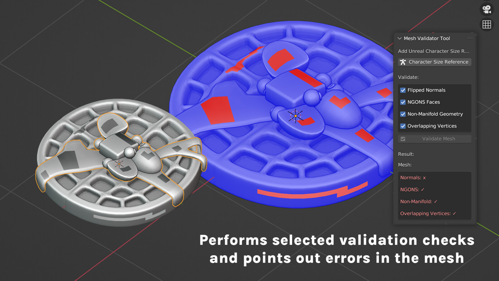 Validation Panel allows the user to pick and perform validation check that are visualized in the Results panel