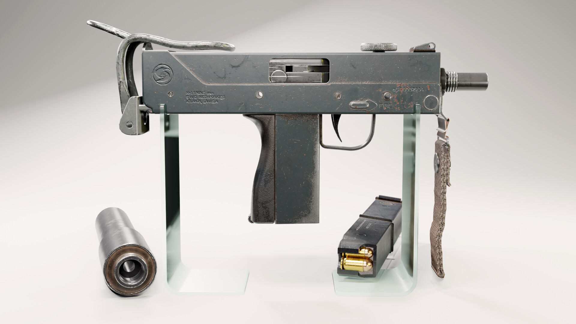 ArtStation - Ingram MAC-11/9 with 32-round magazine and suppressor.
