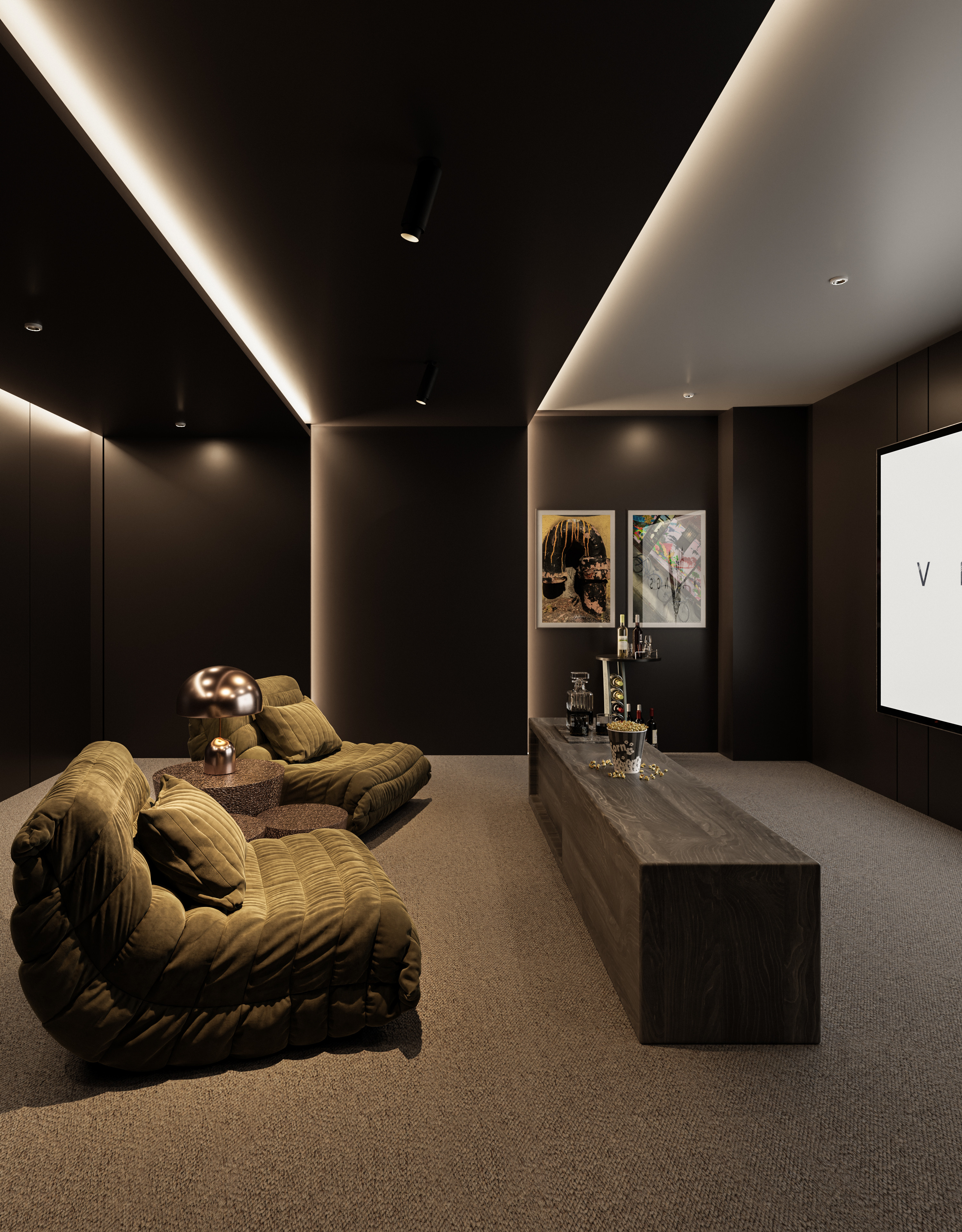 Modern home cinema inside an amazing villa in Marbella.