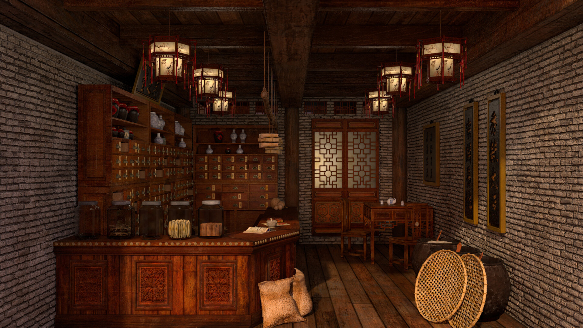 ArtStation - Traditional Chinese Medicine Pharmacy Interior