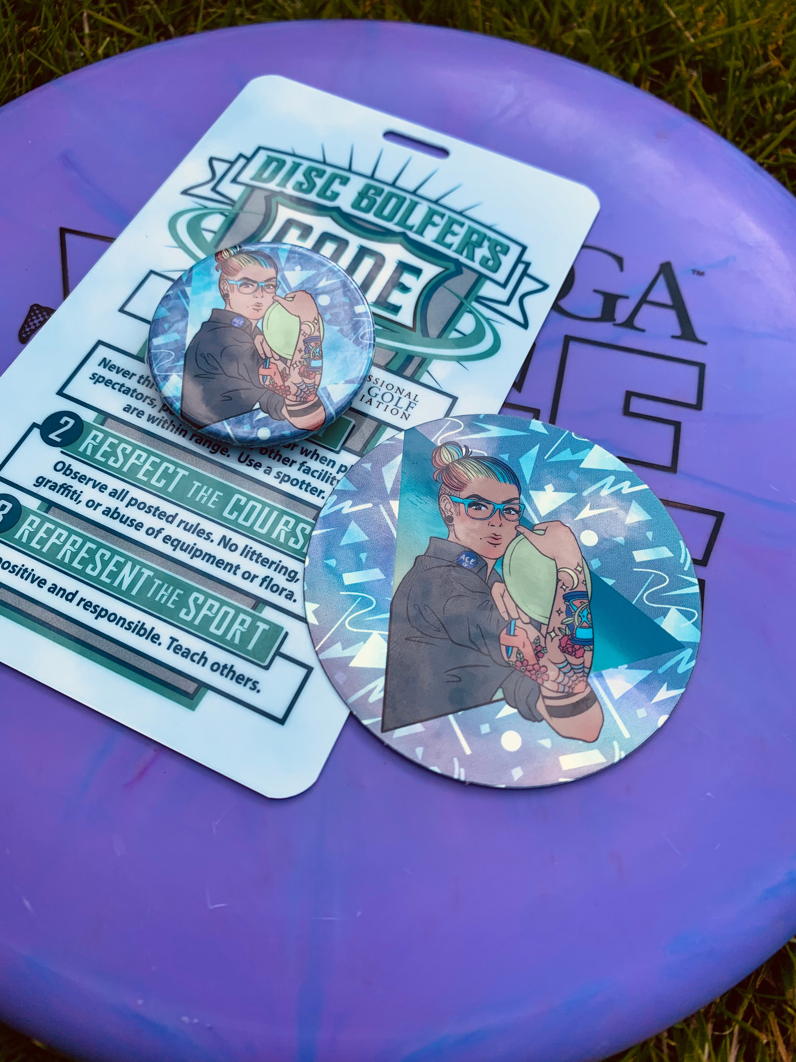 Disc B*tch sticker and badge