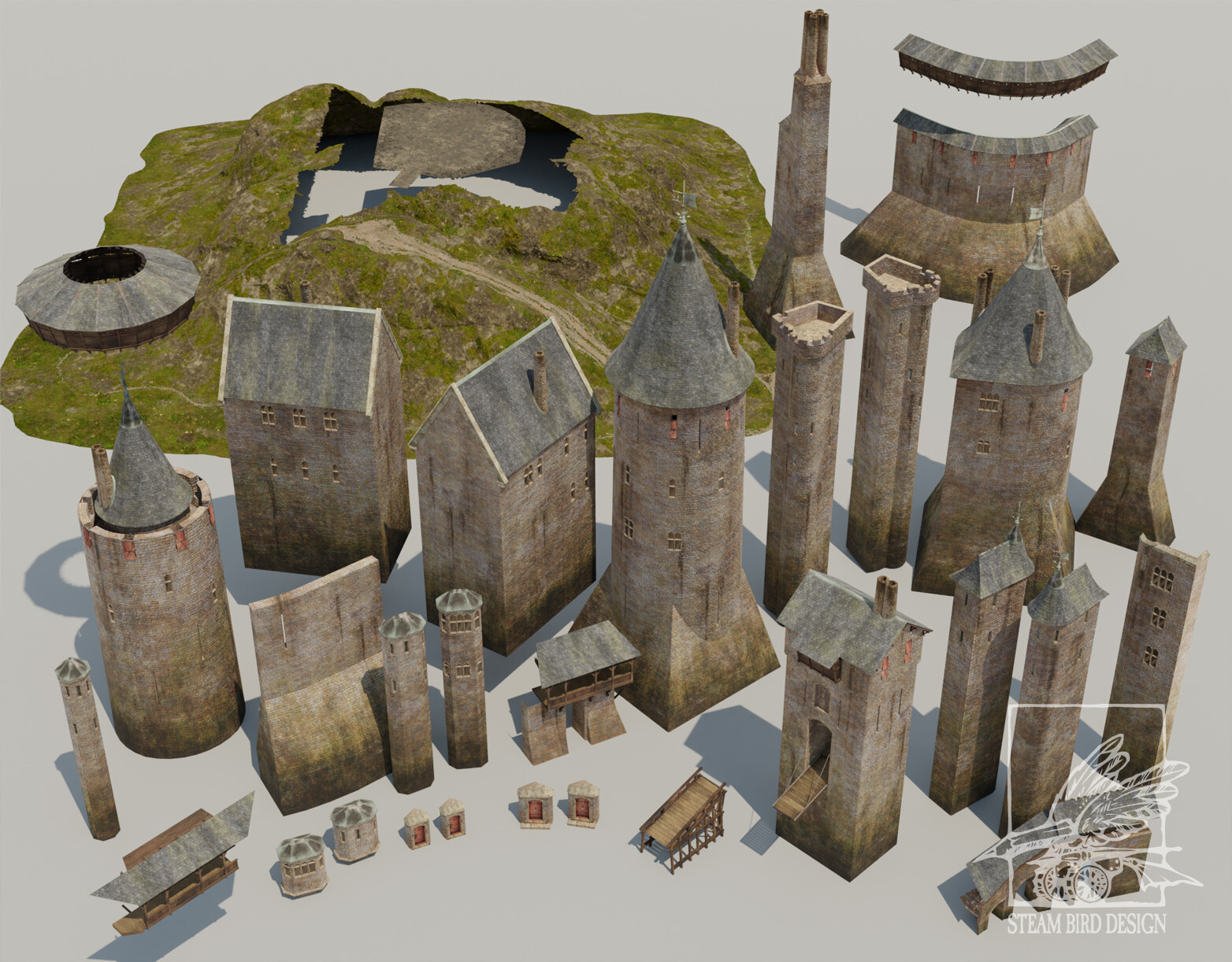 Individual pieces can be arranged to create a different castle layout.