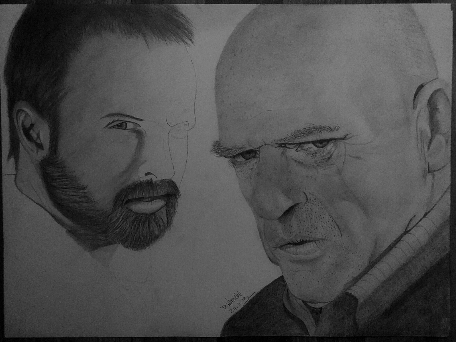 Jesse and Hank (2013, DIN A3)

Unfinished Fanart piece from a Breaking Bad Promo Image back then.