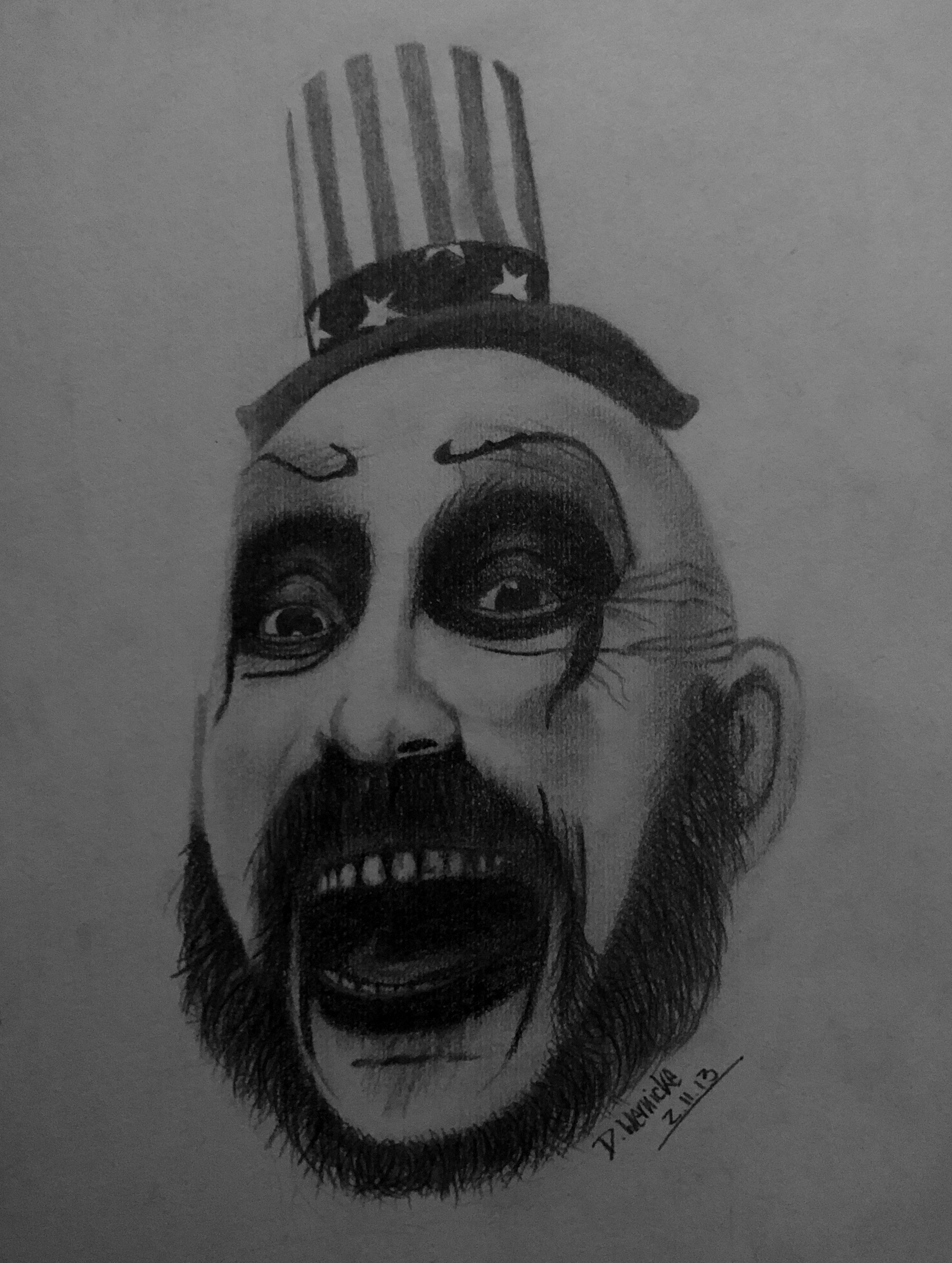 Captain Spaulding (Sid Haig - RIP) (2013, DIN A4)

Fan Art from Rob Zombies movie "House of the 1000 Corpses"