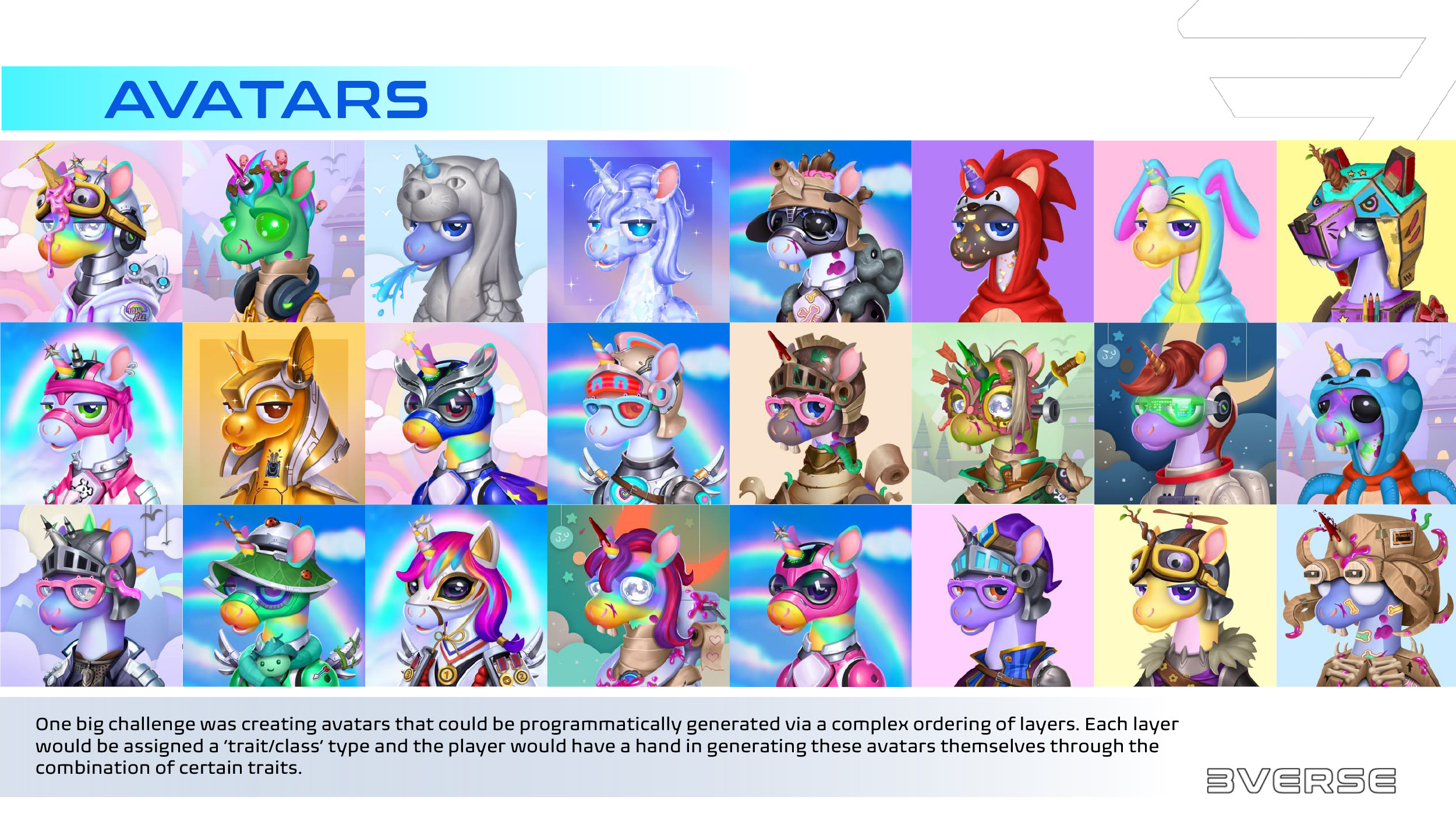 In the end we had over 5000 unique combinations of these baby unicorns. I was responsible for assembly, logic and about 75% of the art.