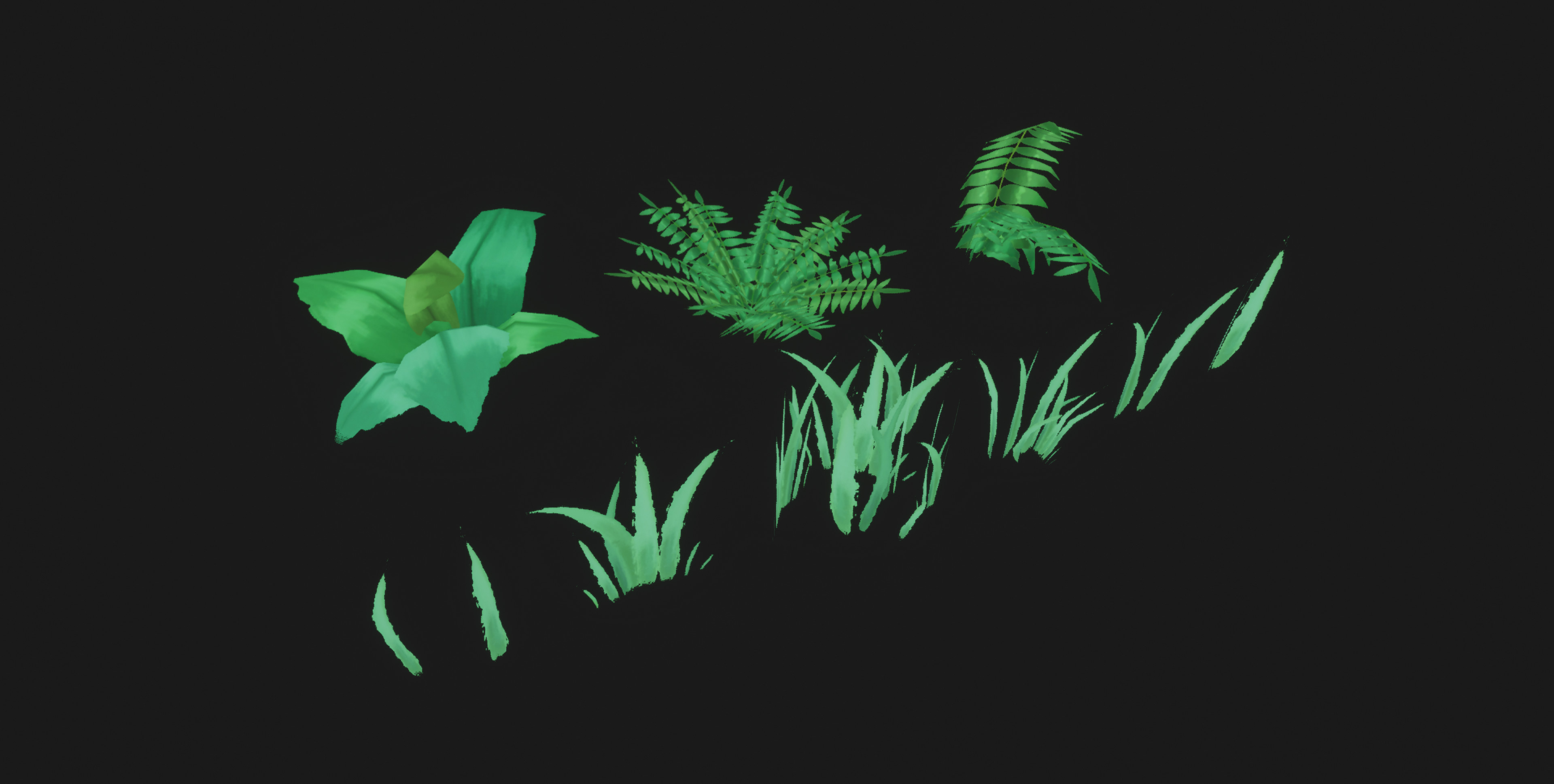 Various ferns and grasses for the scene.