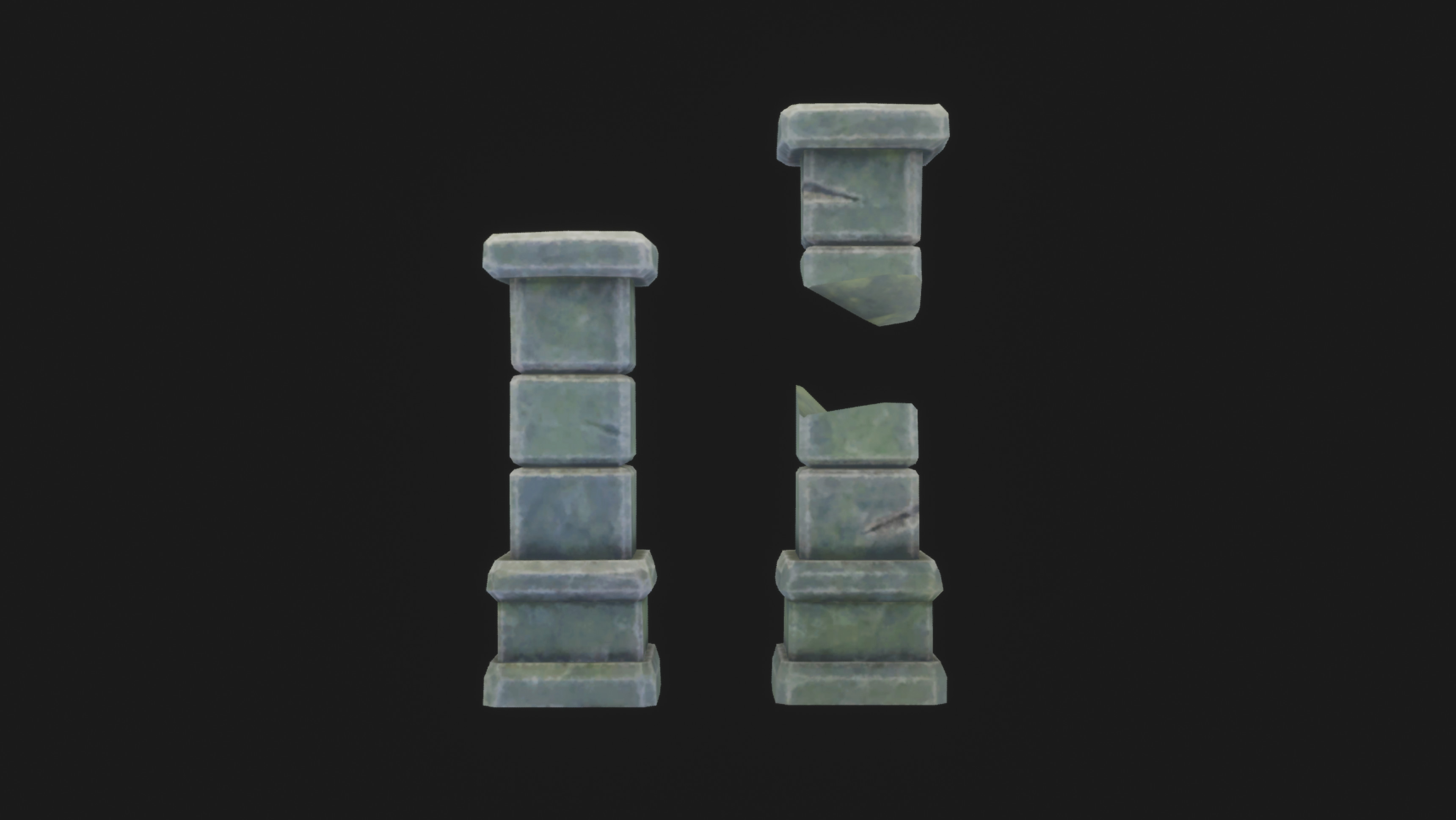 The pillars in the scene were three individual meshes; One whole, and a second broken in two.