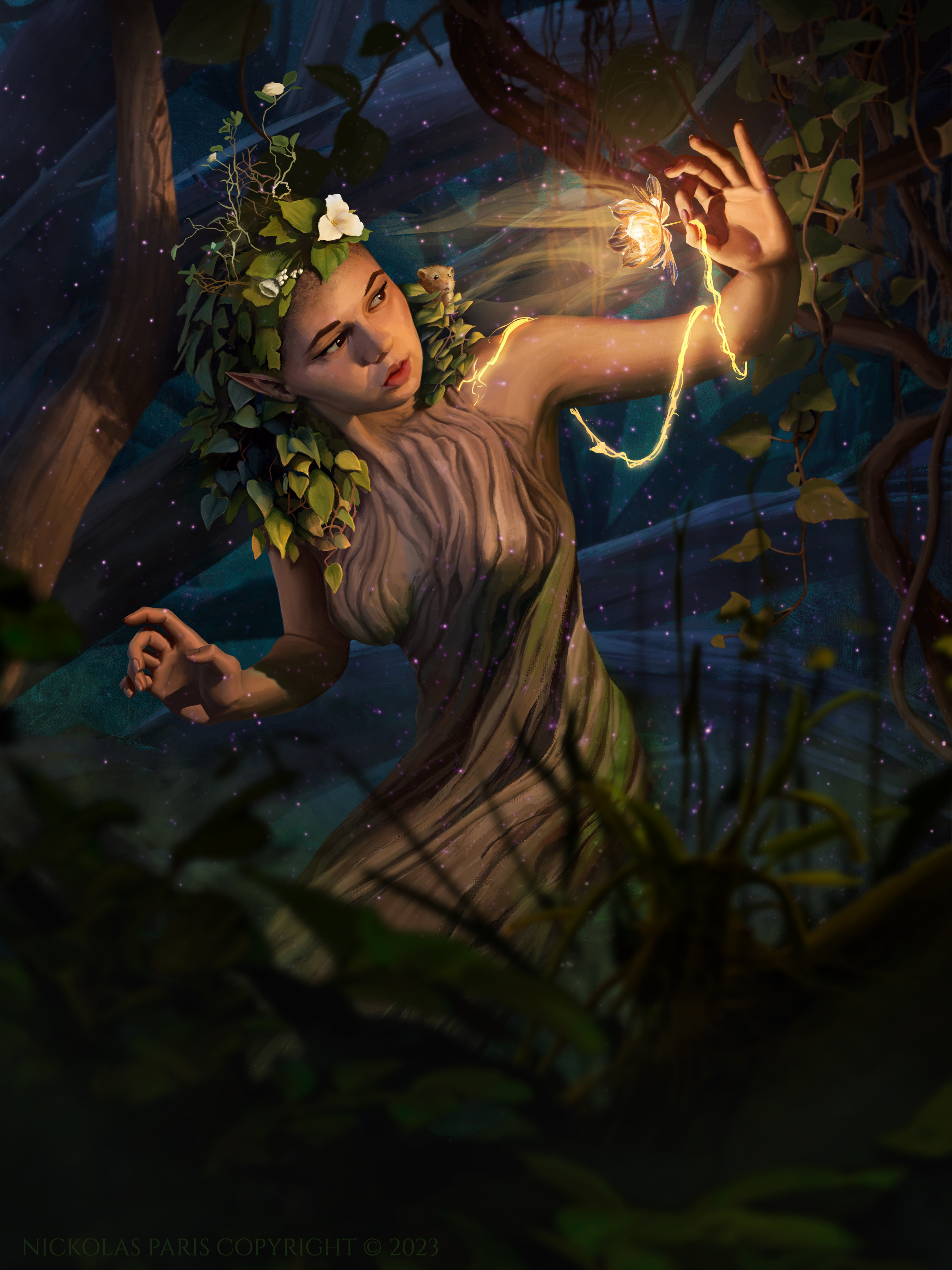 A Forrest spirit holding an enchanted flower.