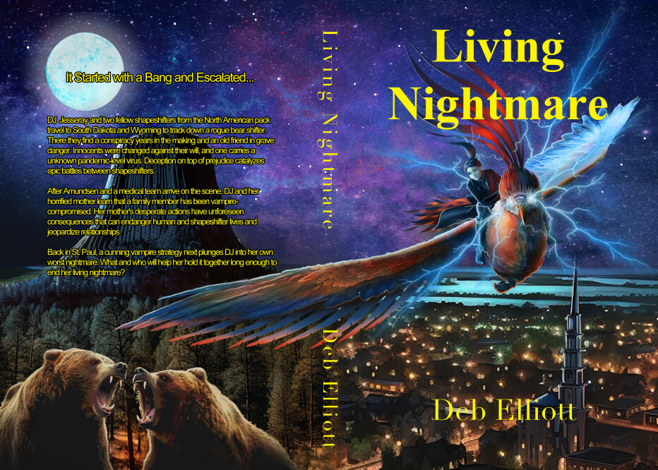 Cover illustration for "Living Nightmare" book #5 in the Midwestern shapeshifters series by Deb Elliott