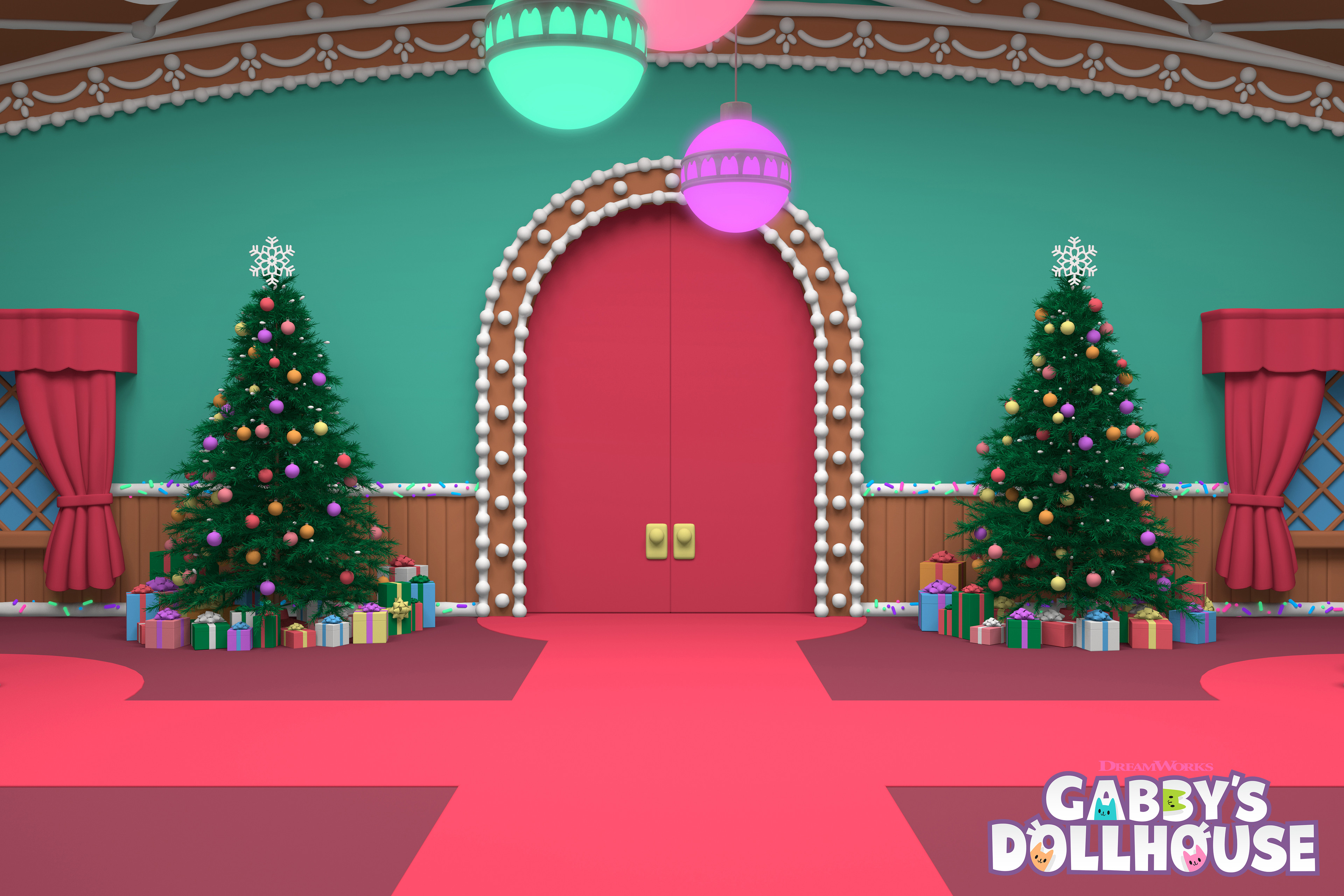 Entrance door to Santa Kitty's workshop viewed from the inside.