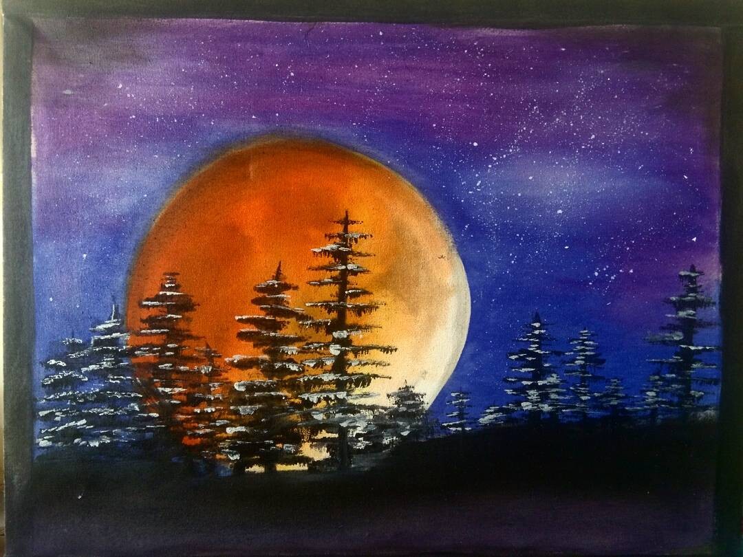 ArtStation - Orange moon oil painting.