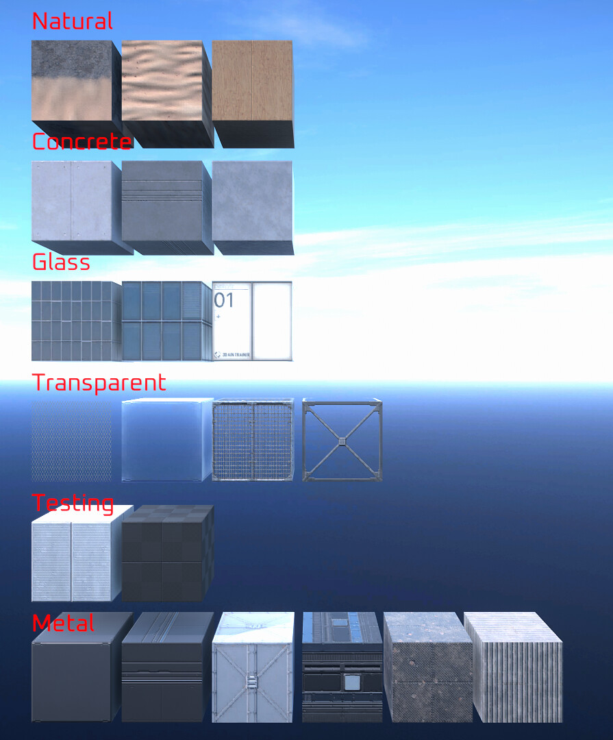 Sample of world materials in our library (not including color/parameter variations)