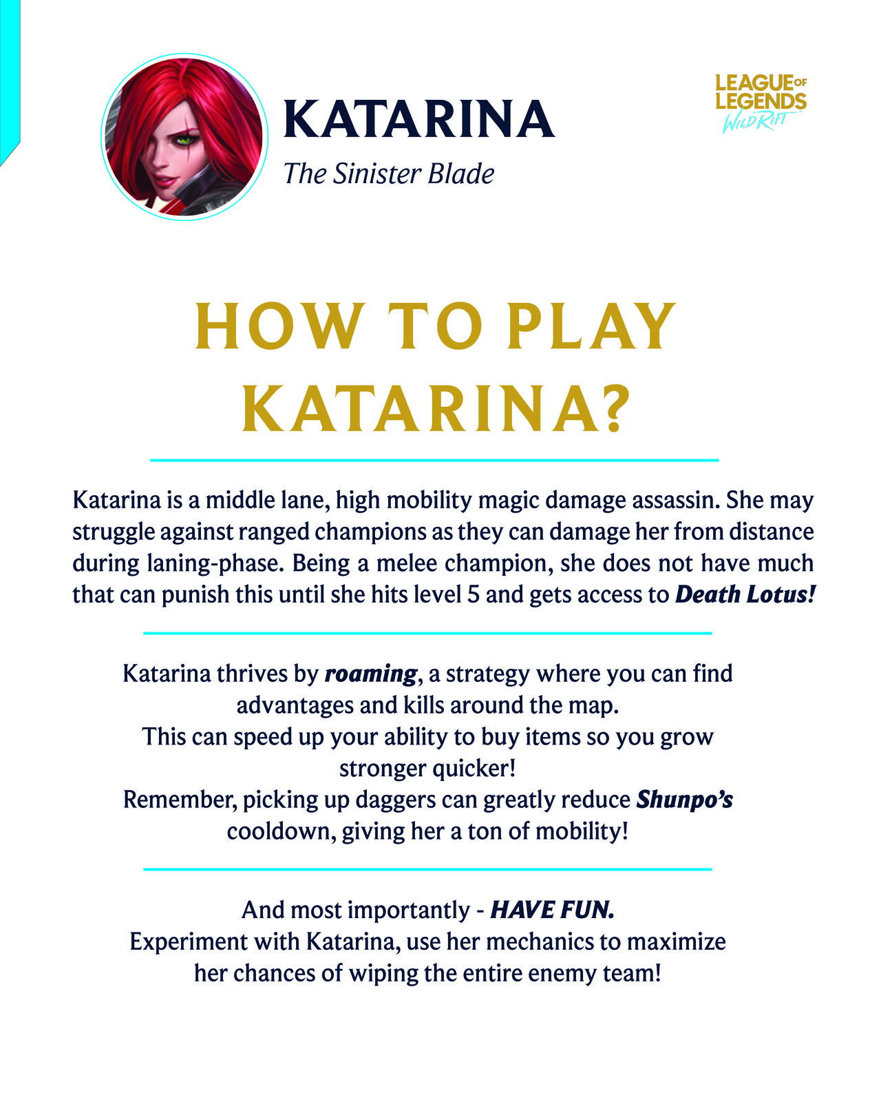 Wild Rift Katarina Tips and Tricks (Informative Page)