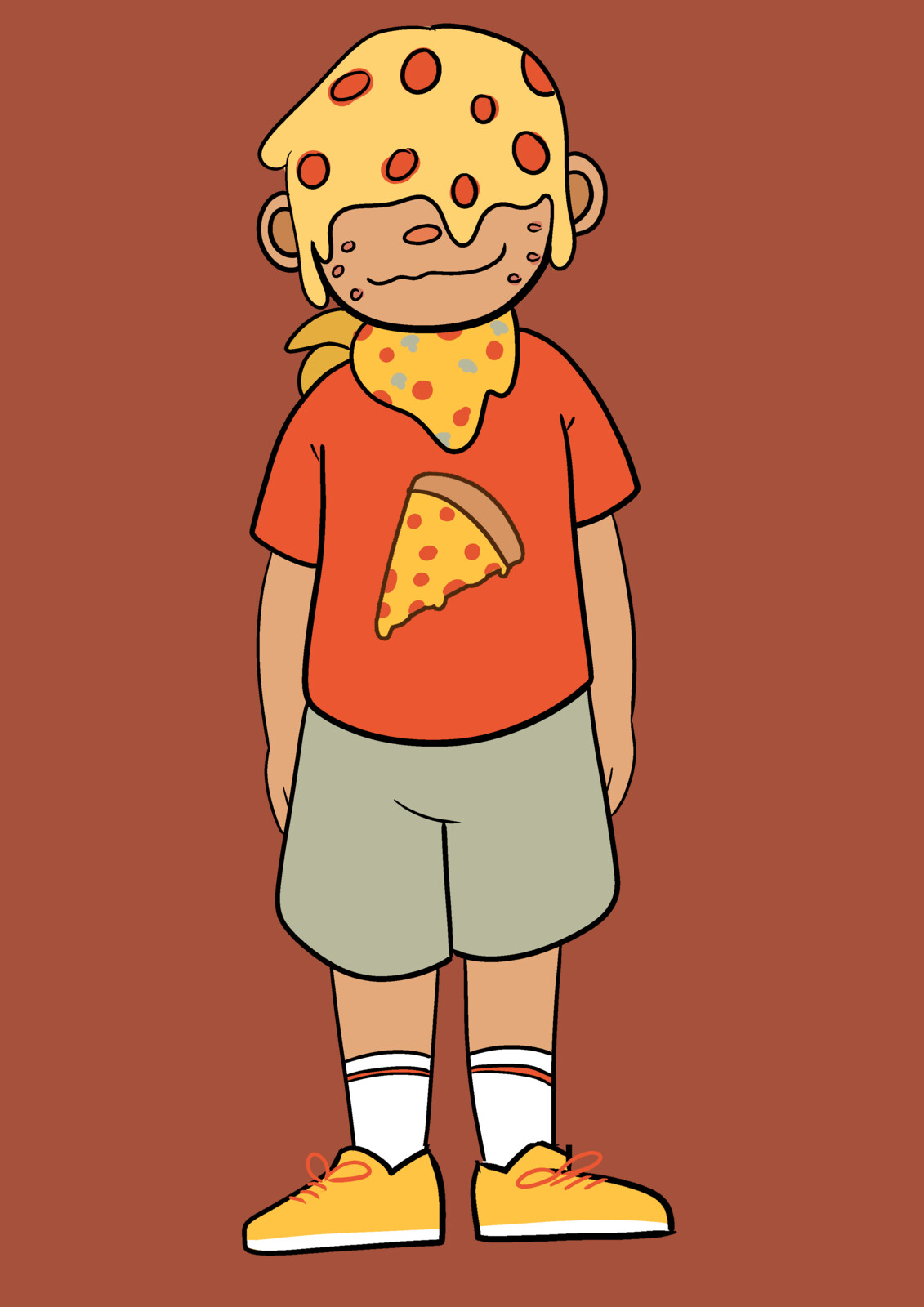 Another food based character design imagining what a person based on pizza would look like.