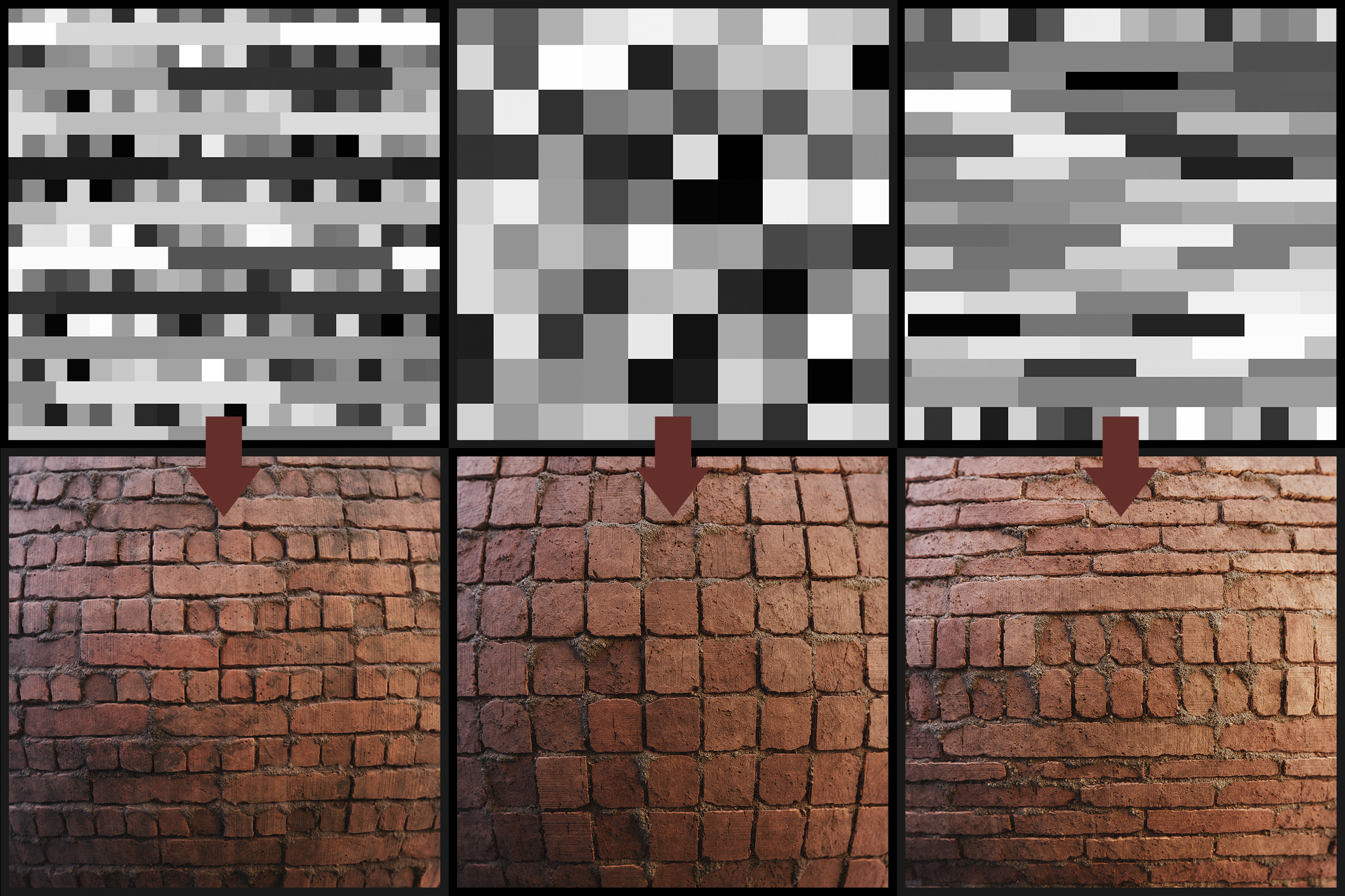 When I started this material, it was important to me that it was versatile and could handle a large handful of patterns.

All that the final graph needs is a luminance mask like these and everything updates accordingly!