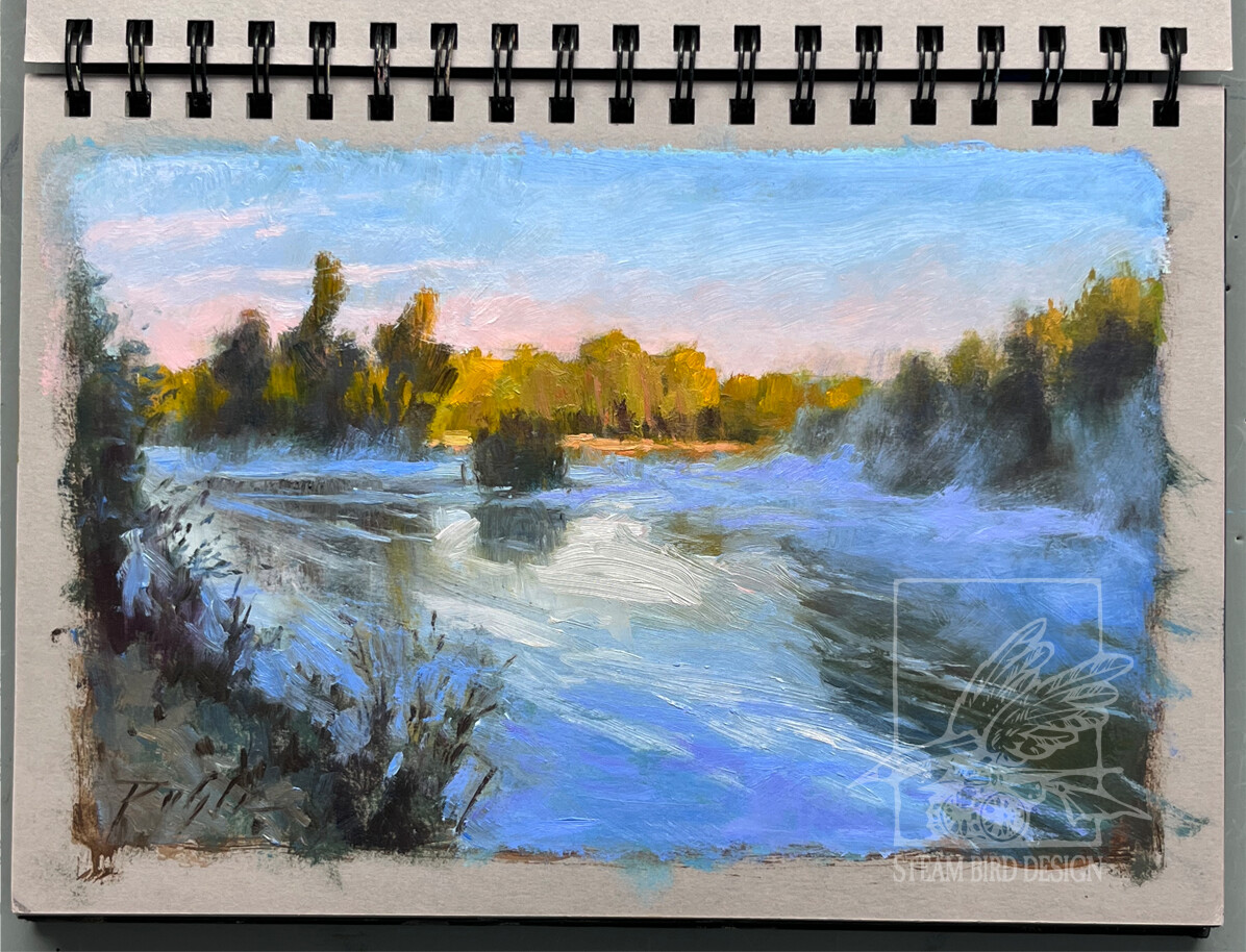 Fog on the ELk River / 6x8 Oil sketch.