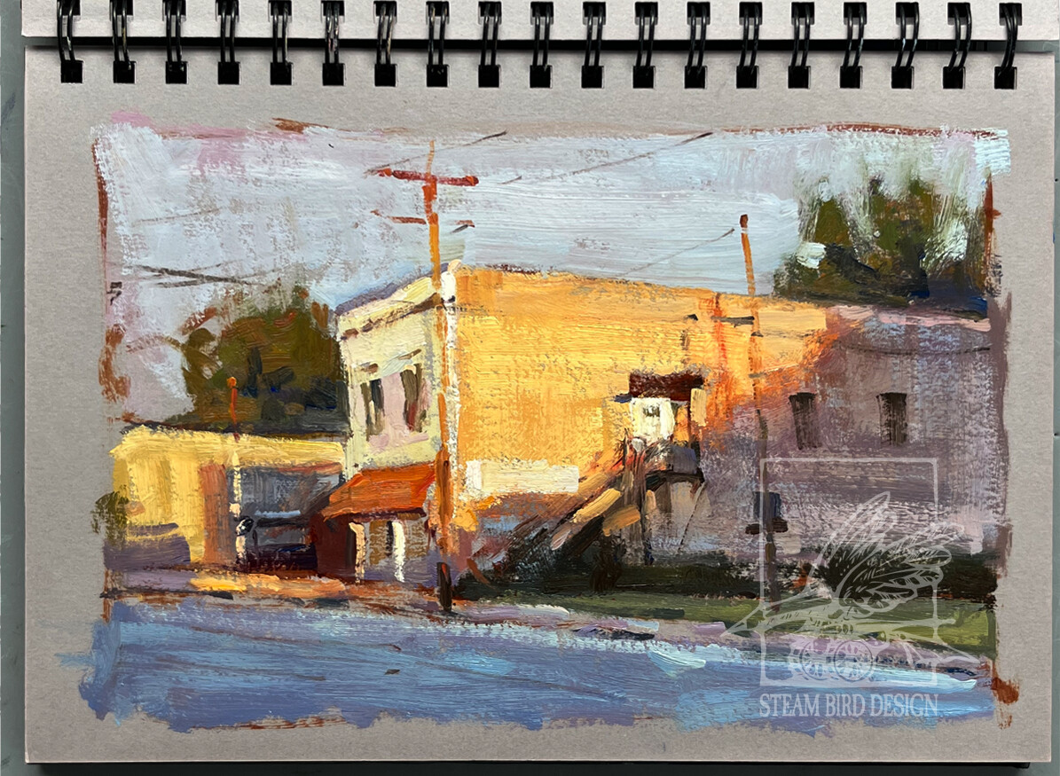 Evening Light in Sulphur Springs / 6x8 Oil sketch.