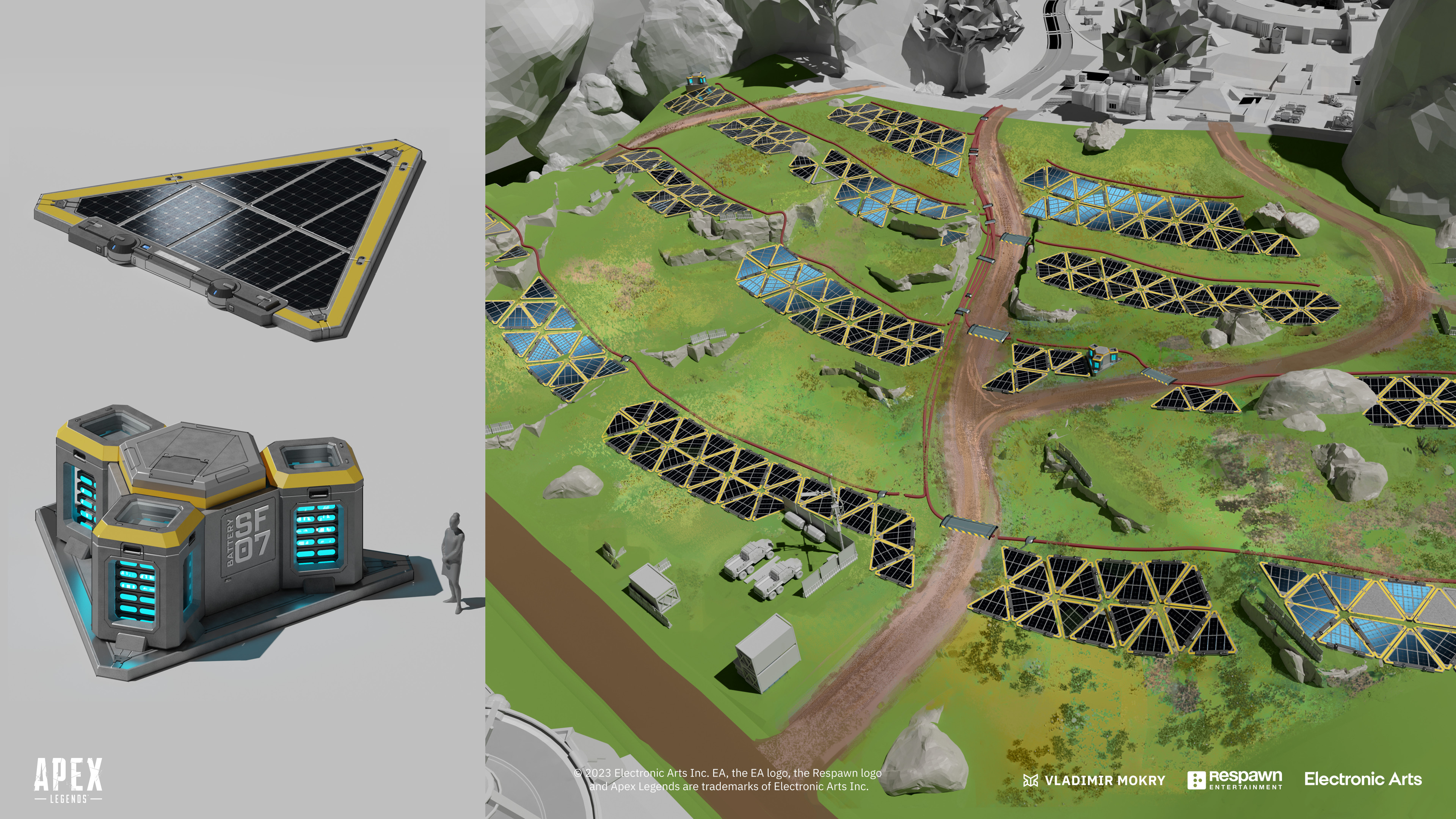 Solar Fields at Coastal Camp. Before committing to triangular clusters, we explored various shapes of panels and different ways of structuring them.