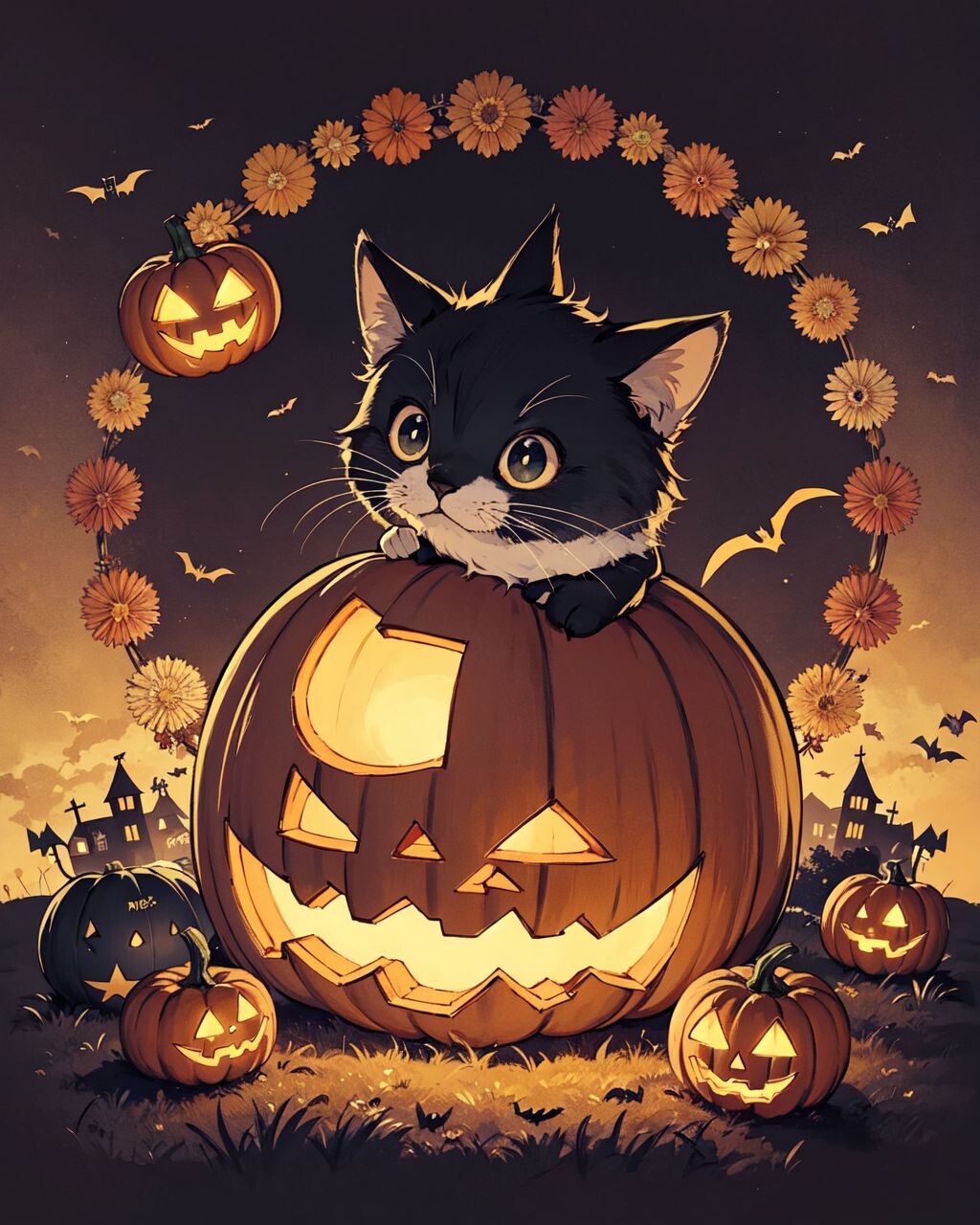 Arte de pôster de Halloween, um lindo retrato animado de bruxa de anime ·  Creative Fabrica