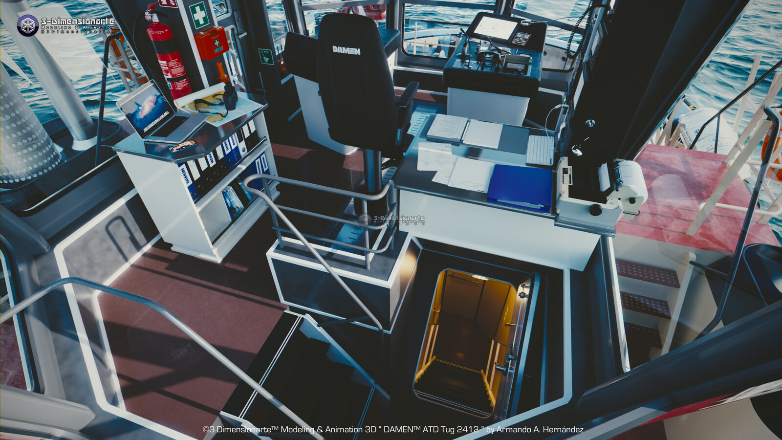 Note the deck hatch and stairs to the main deck