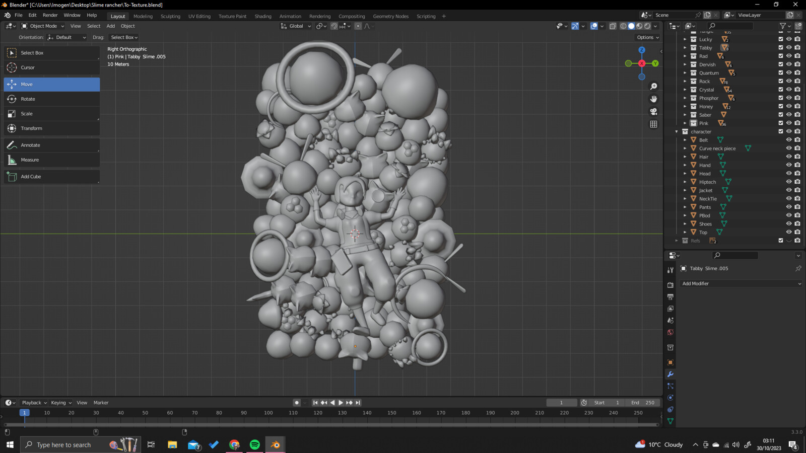 Progress screenshot: All objects modelled