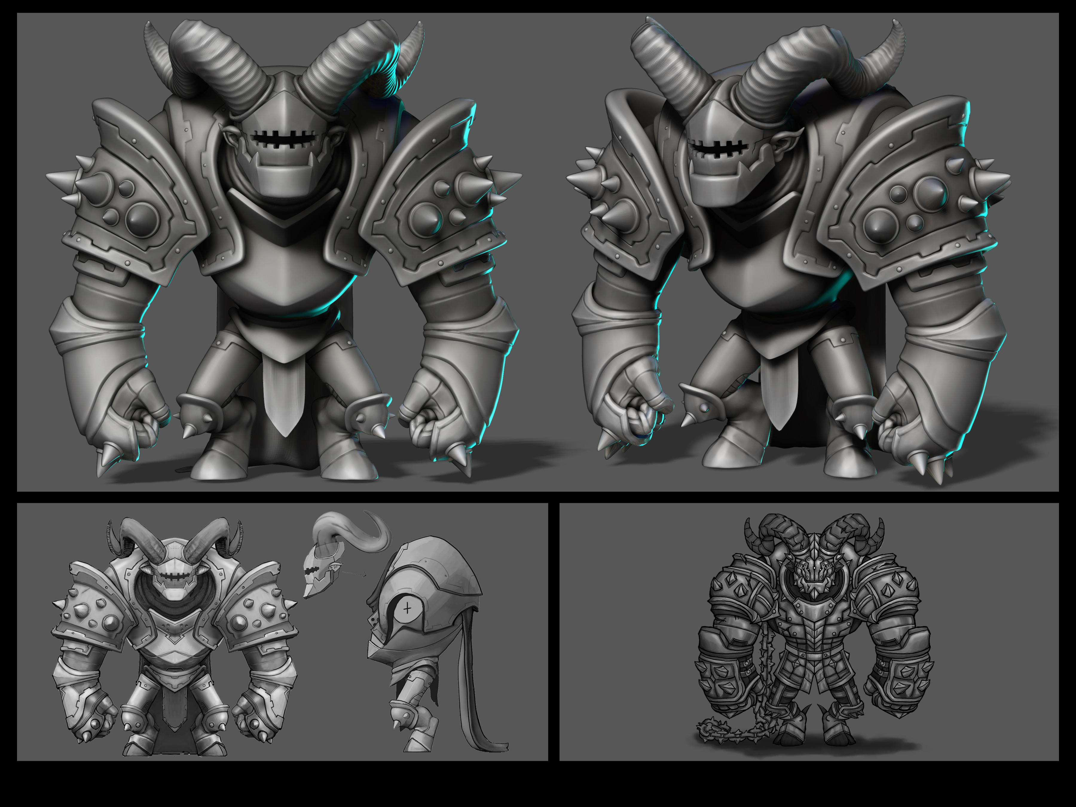 After completing the first Zbrush tutorial, Josh Singh and I made new concepts of a demon brute.  The below left is Josh's design.  The below right was my concept.  I ended up using Josh's concept to make the above 3d model in Zbrush.  
