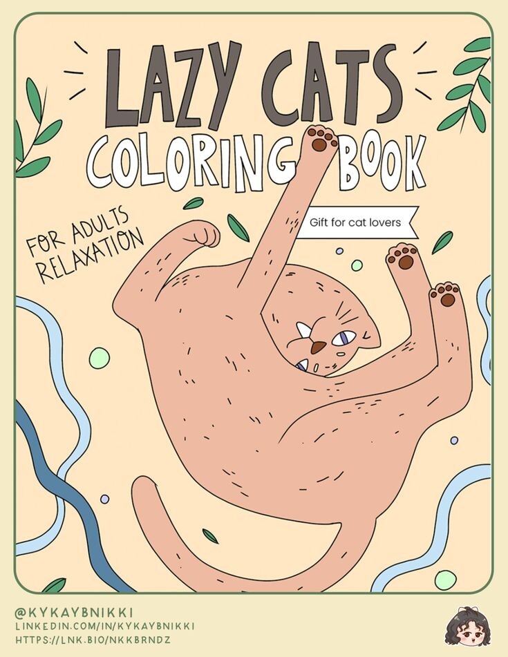 ArtStation - Lazy Cats Coloring Book for Adults Cover Illustration