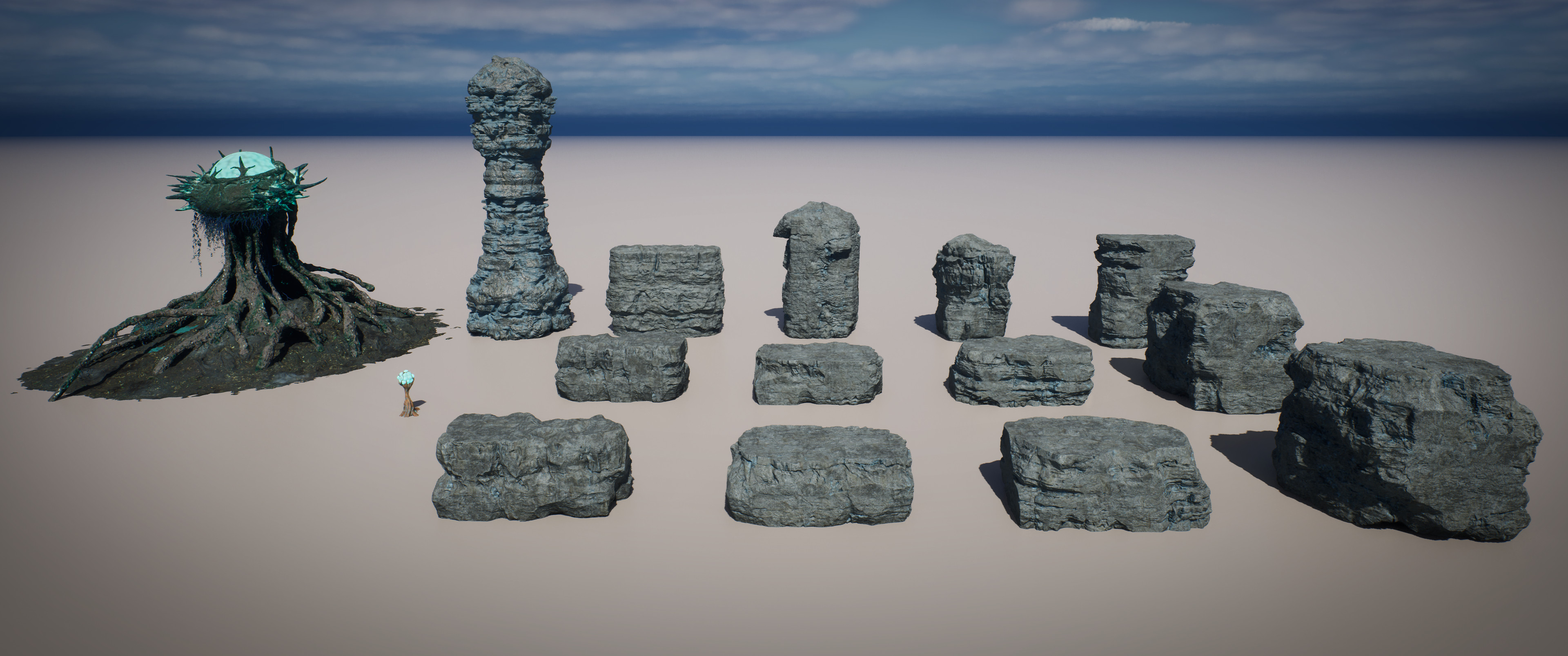 Breakdown of Rocks and Foliage I made for the project.
