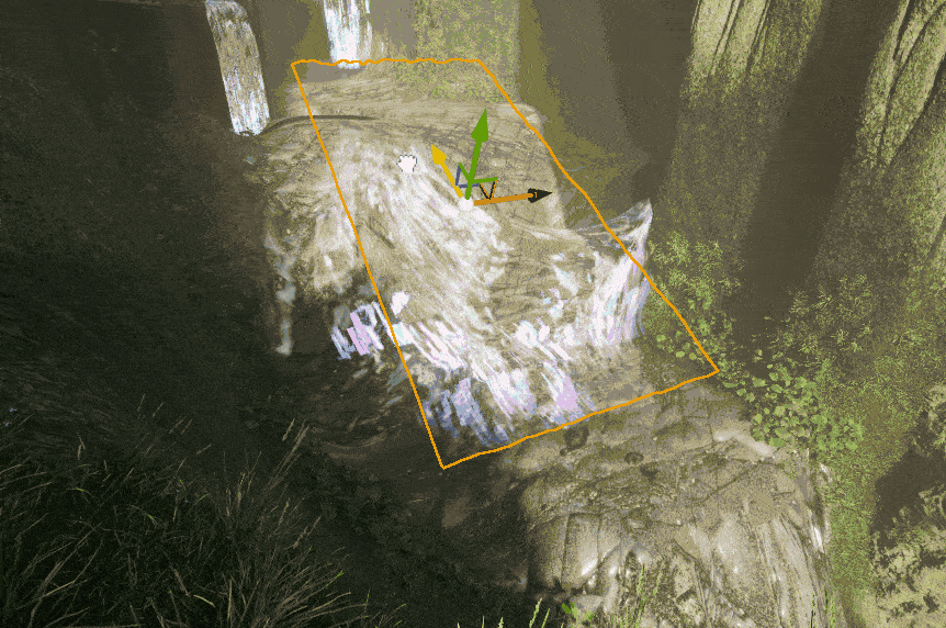 Waterfall SDF plane that procedurally wraps to the shape of the terrain.