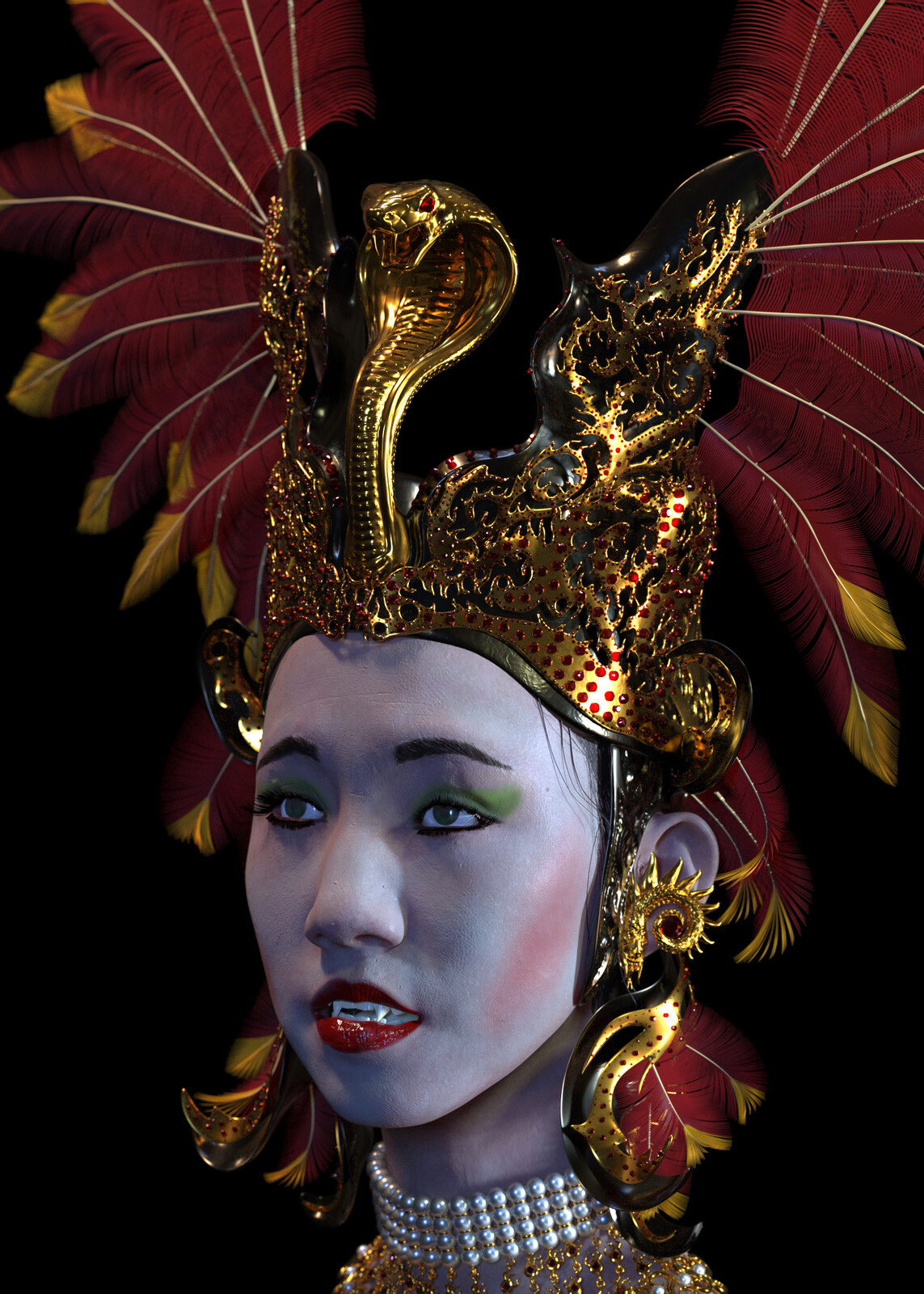Vampire Queen rendered in Redshift for ZBrush, different lighting test