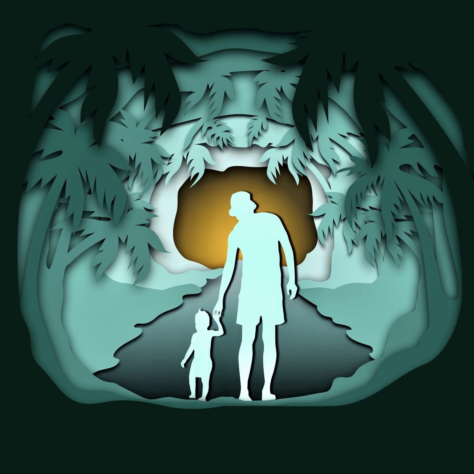 Papercut style vector drawing from photos on holidays to Cocos Keeling Islands, Australia